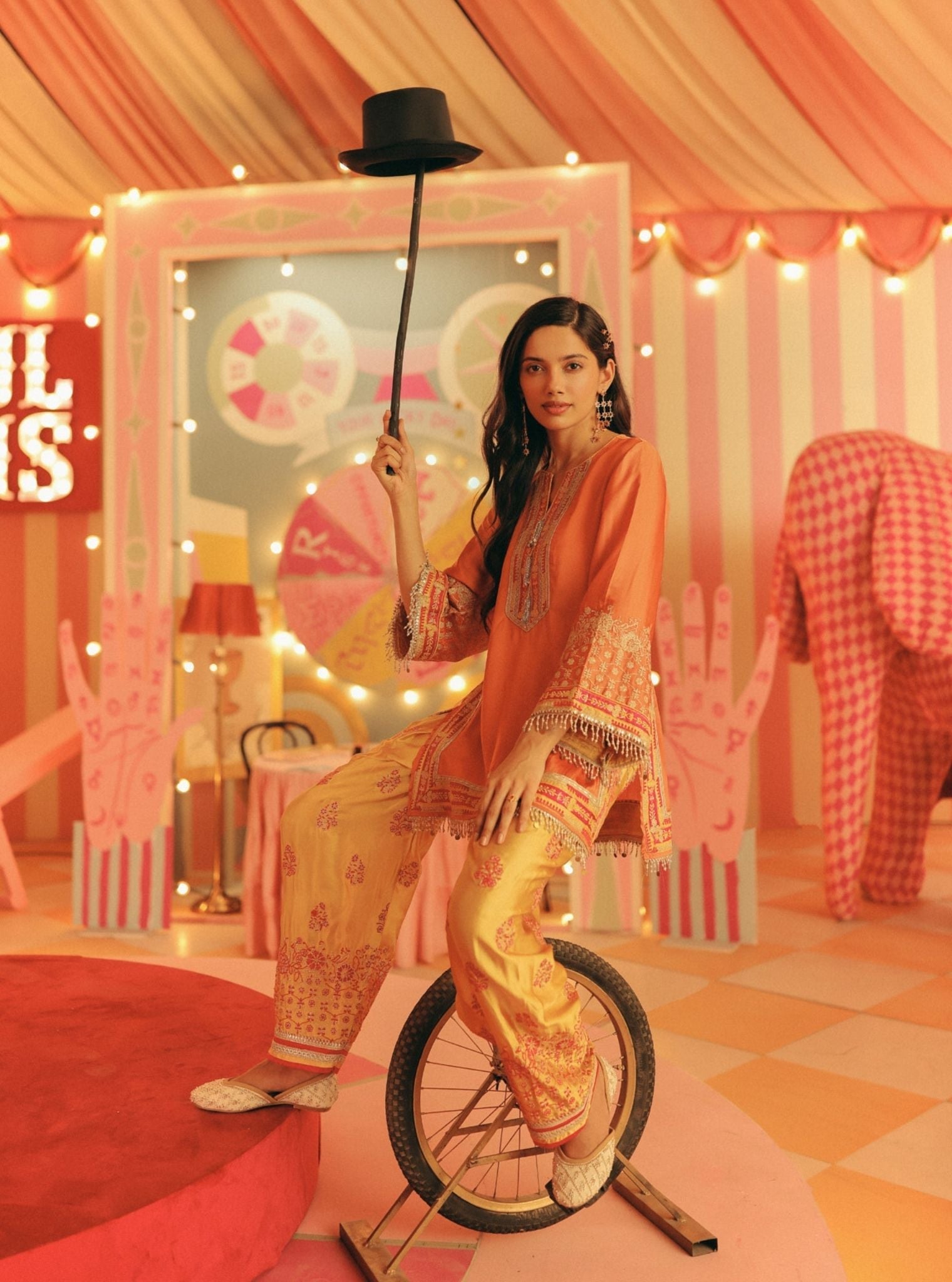 Shvi Cupro Satin Orange Kurta With Farshi Salwar