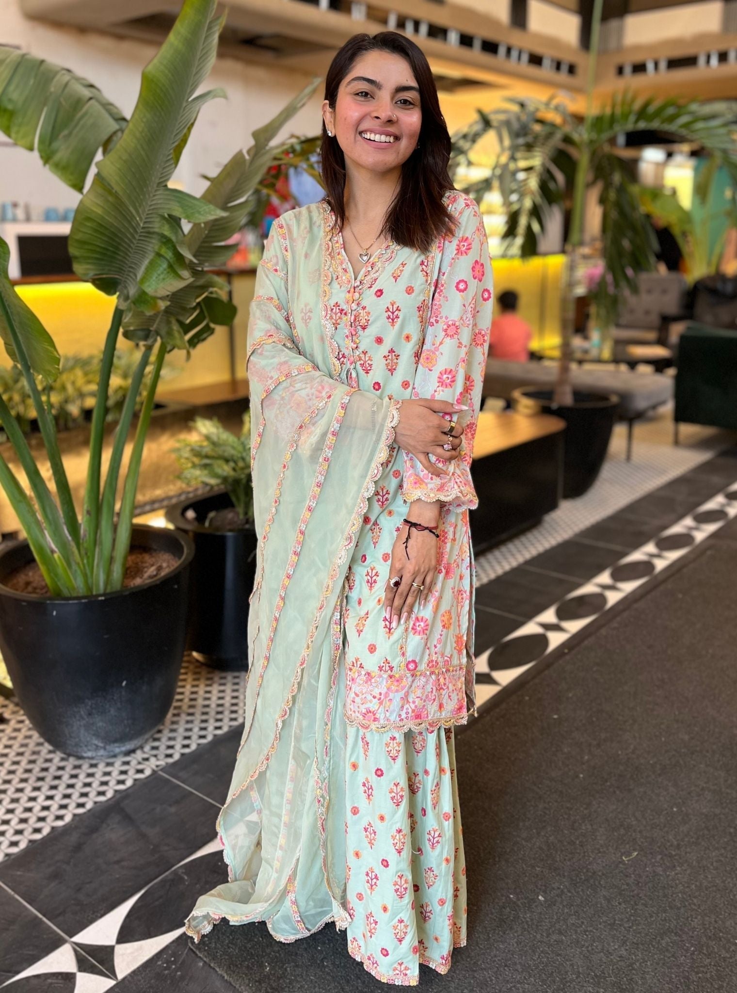 Harper Supima Cotton Green Kurta with Sharara Set