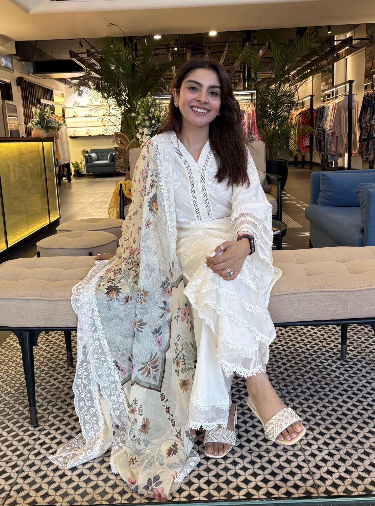 Lola Pima Satin Off White Kurta Set