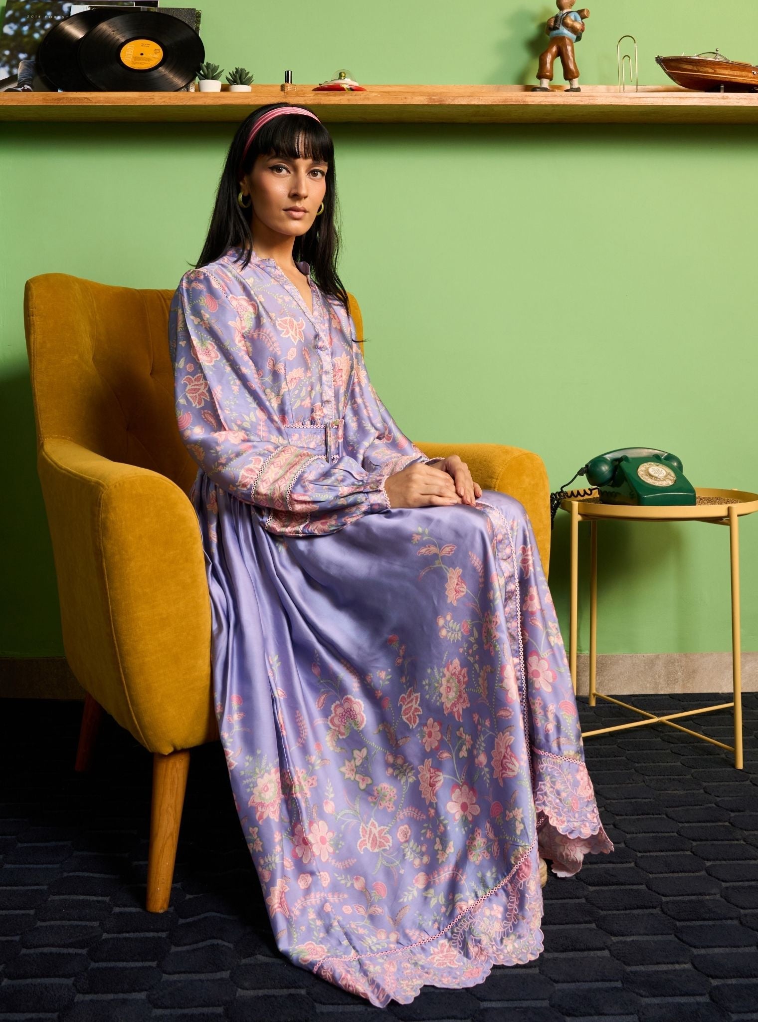 Samreen Cupro Satin Lilac Printed Dress