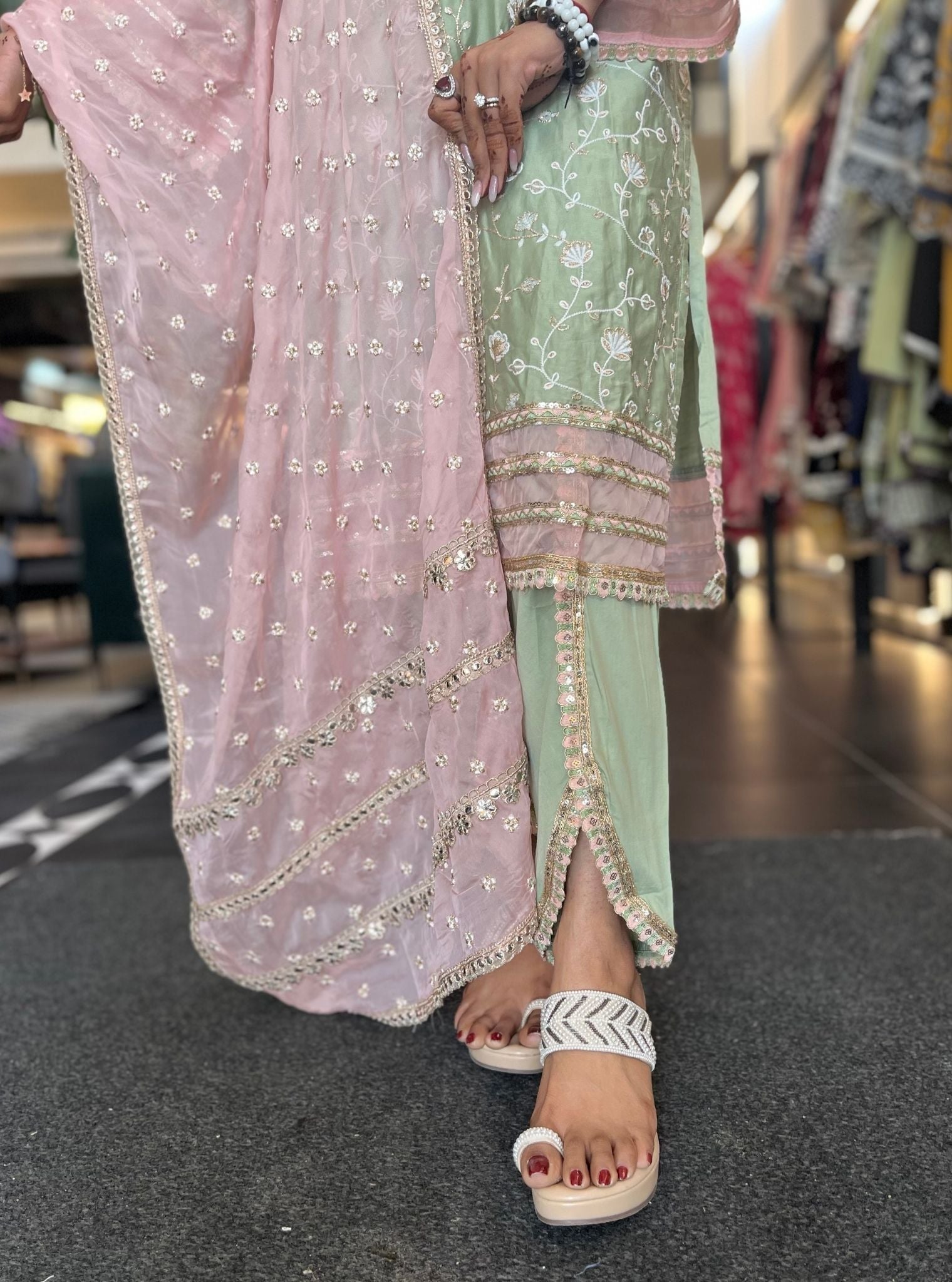 Mulmul Pima Drita Green Kurta with Mulmul Pima Drita Green Pant