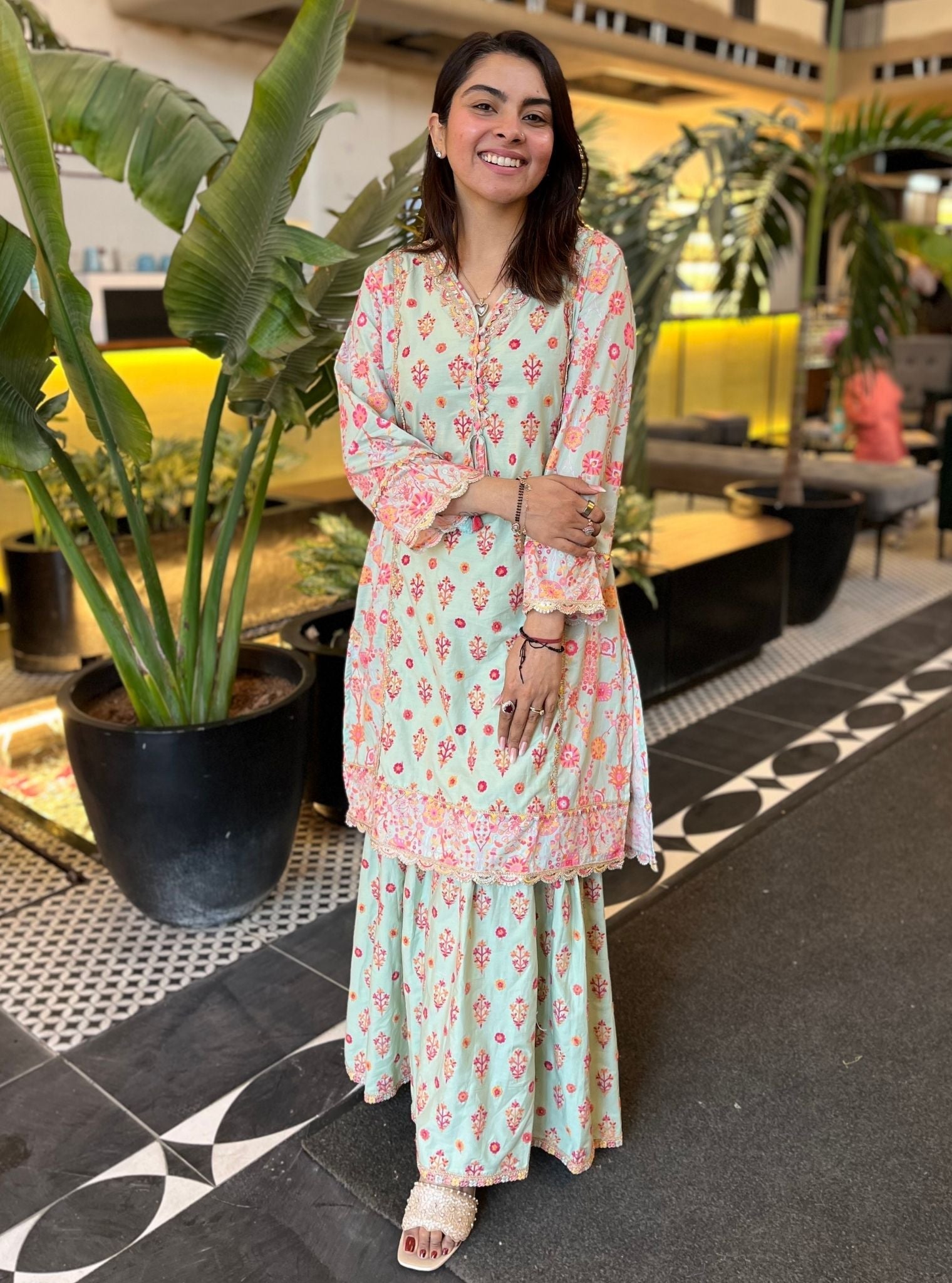 Harper Supima Cotton Green Kurta with Sharara Set