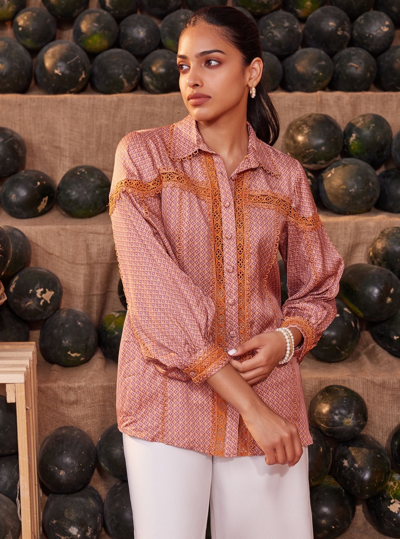 Mulmul Iconic Cupro Anna Brown Print Shirt