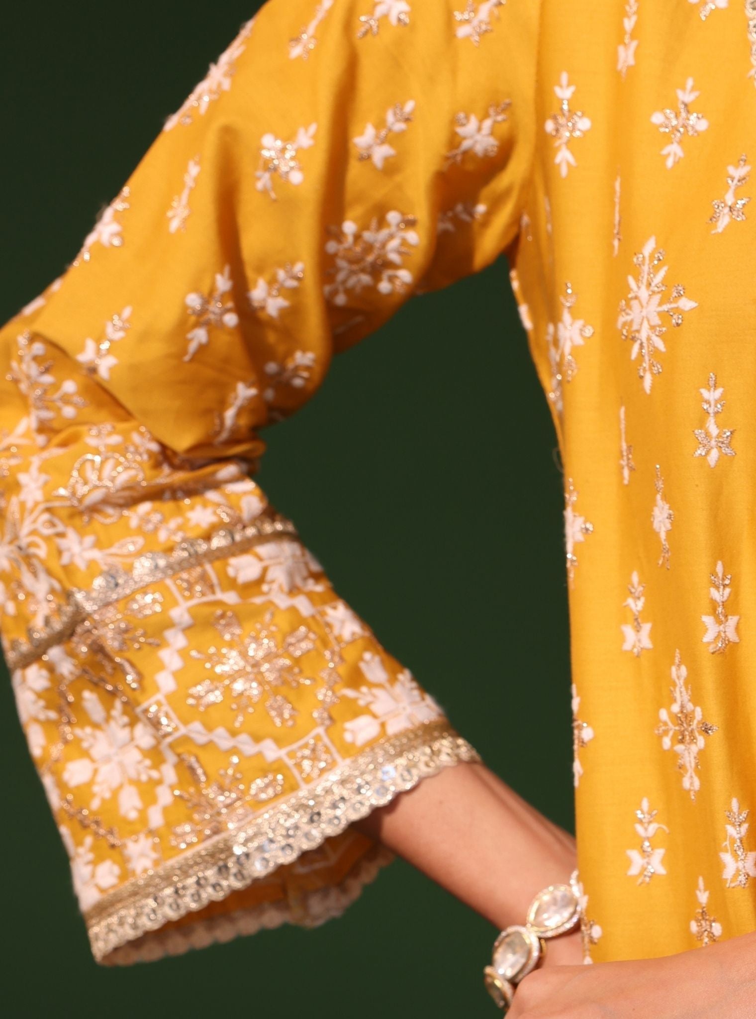 Mulmul Pima Satin Kalander Yellow Kurta With Mulmul Pima Satin Kalander Yellow Pant