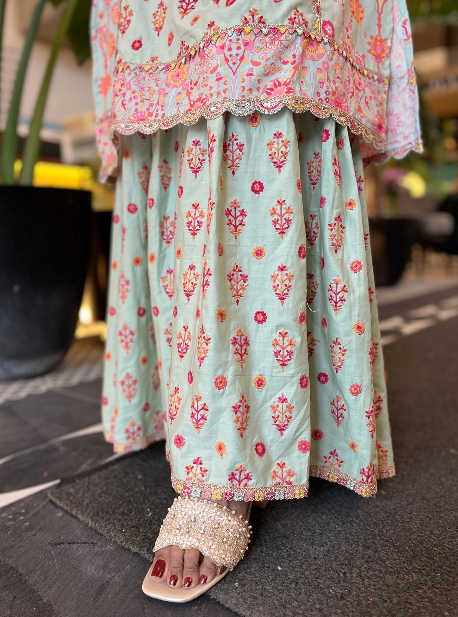 Harper Supima Cotton Green Kurta with Sharara Set