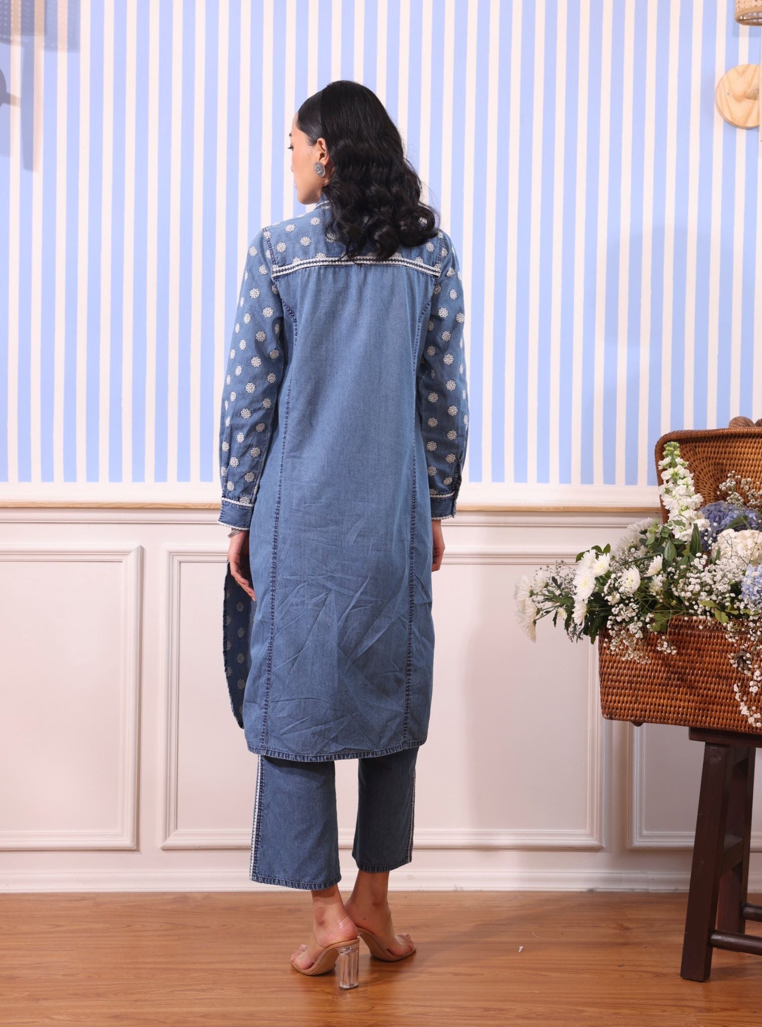 Mulmul Stellan Denim Kurta Shirt With Mulmul Stellan Denim Pant