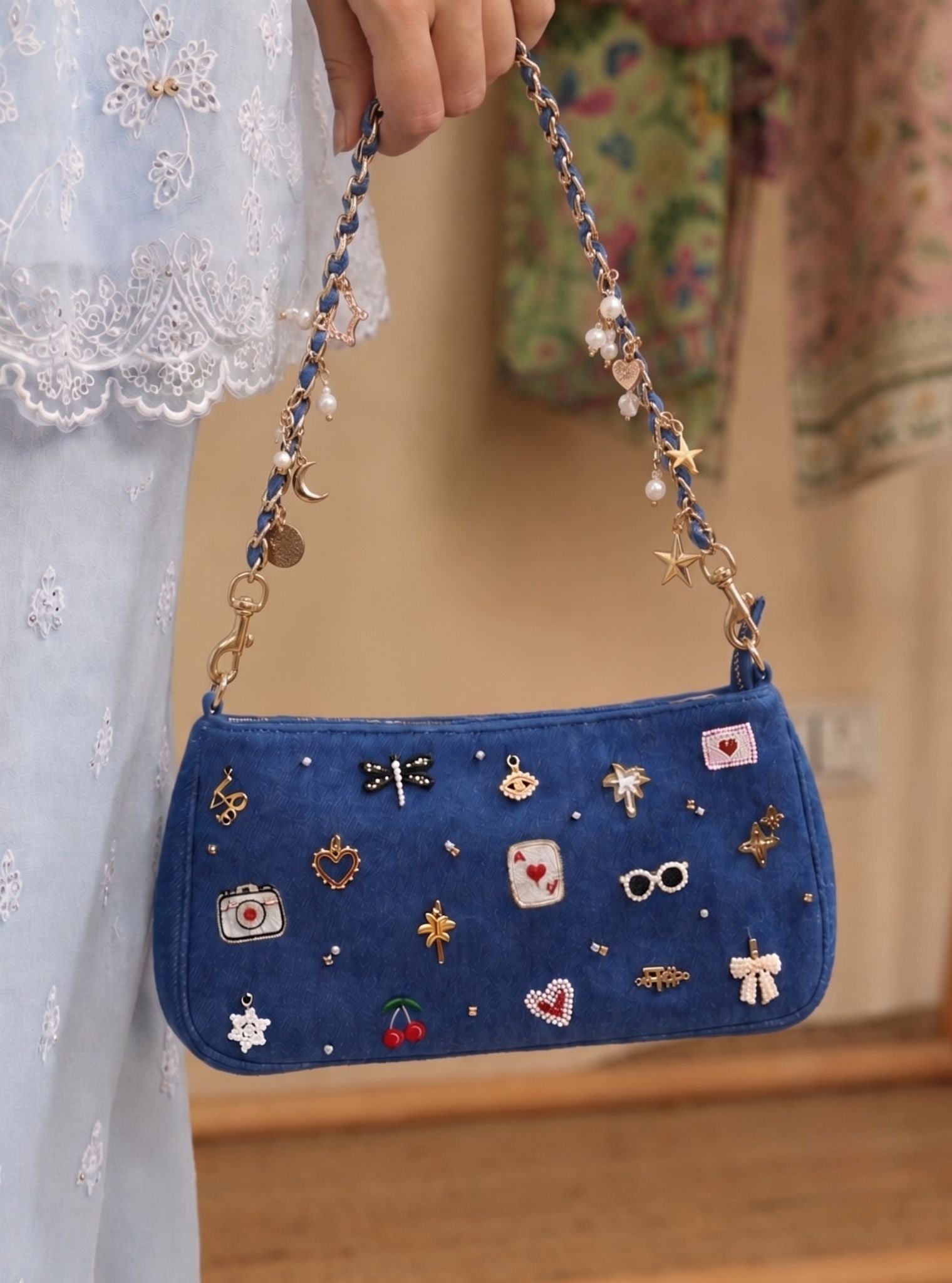 Glam Slam Denim Charms Bag