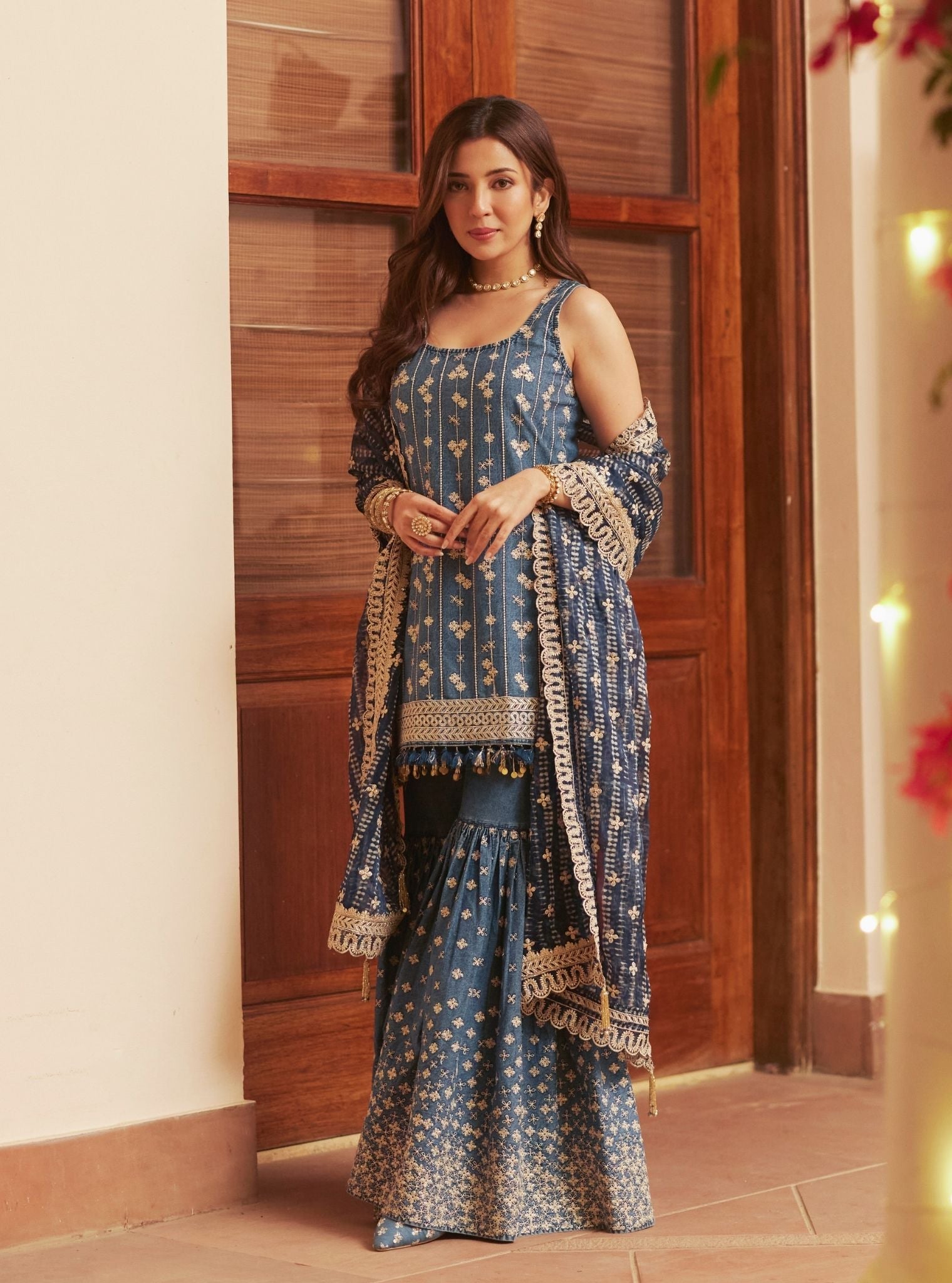 Muski Denim Blue Garara Set