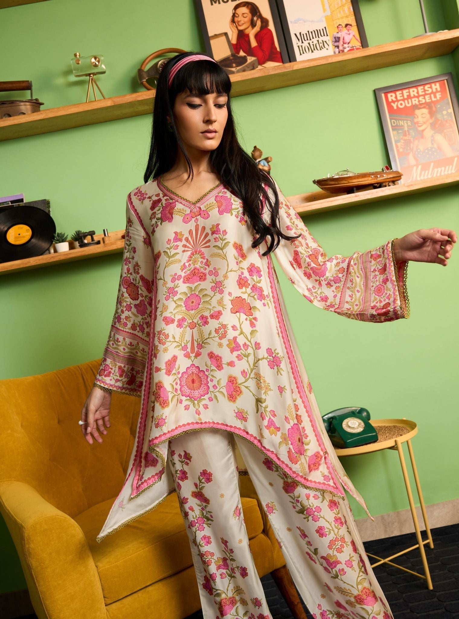 Ruhaana Cupro Satin Off White Co-ord Set
