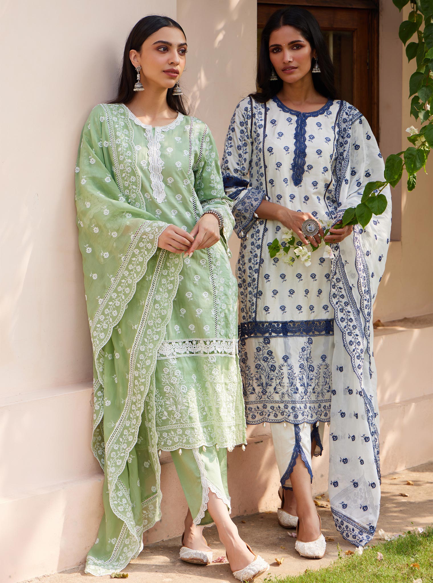 Mulmul Pima Svasti Green Kurta with Mulmul Pima Svasti Green Pant