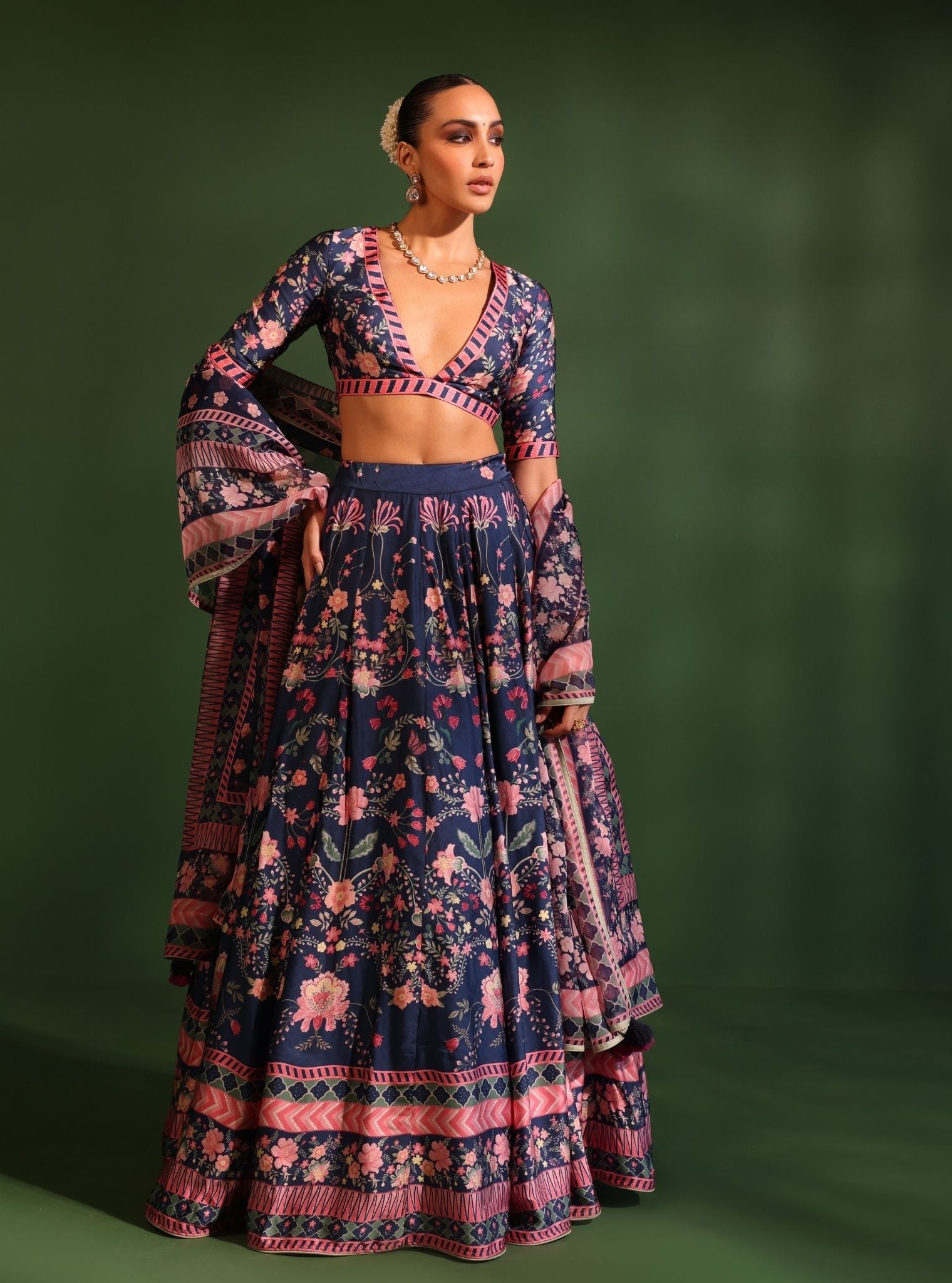 Mulmul Organza Printed Jhanak Navy Dupatta
