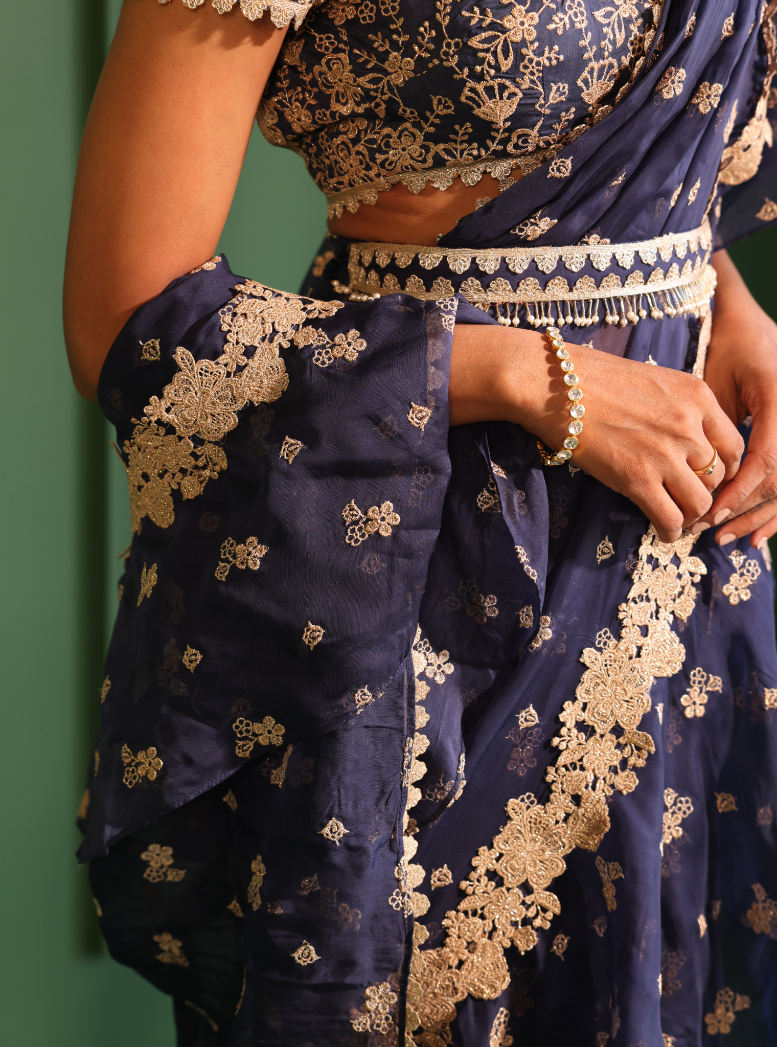 Mulmul Organza Pari Navy Saree