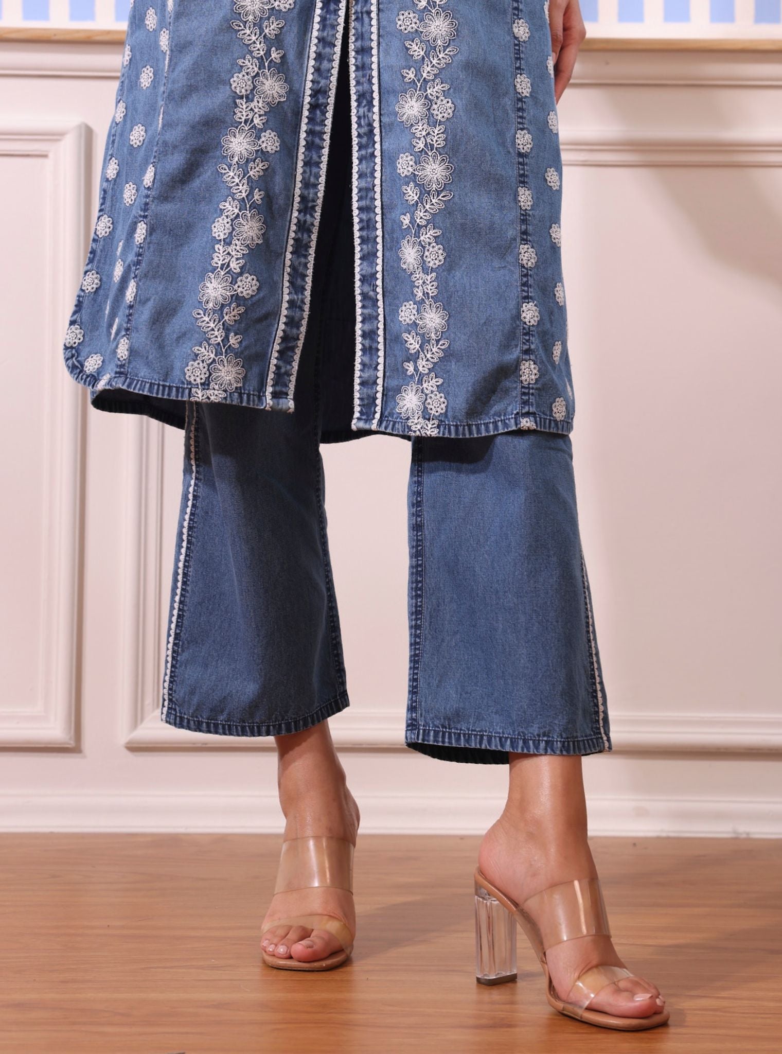 Mulmul Stellan Denim Kurta Shirt With Mulmul Stellan Denim Pant