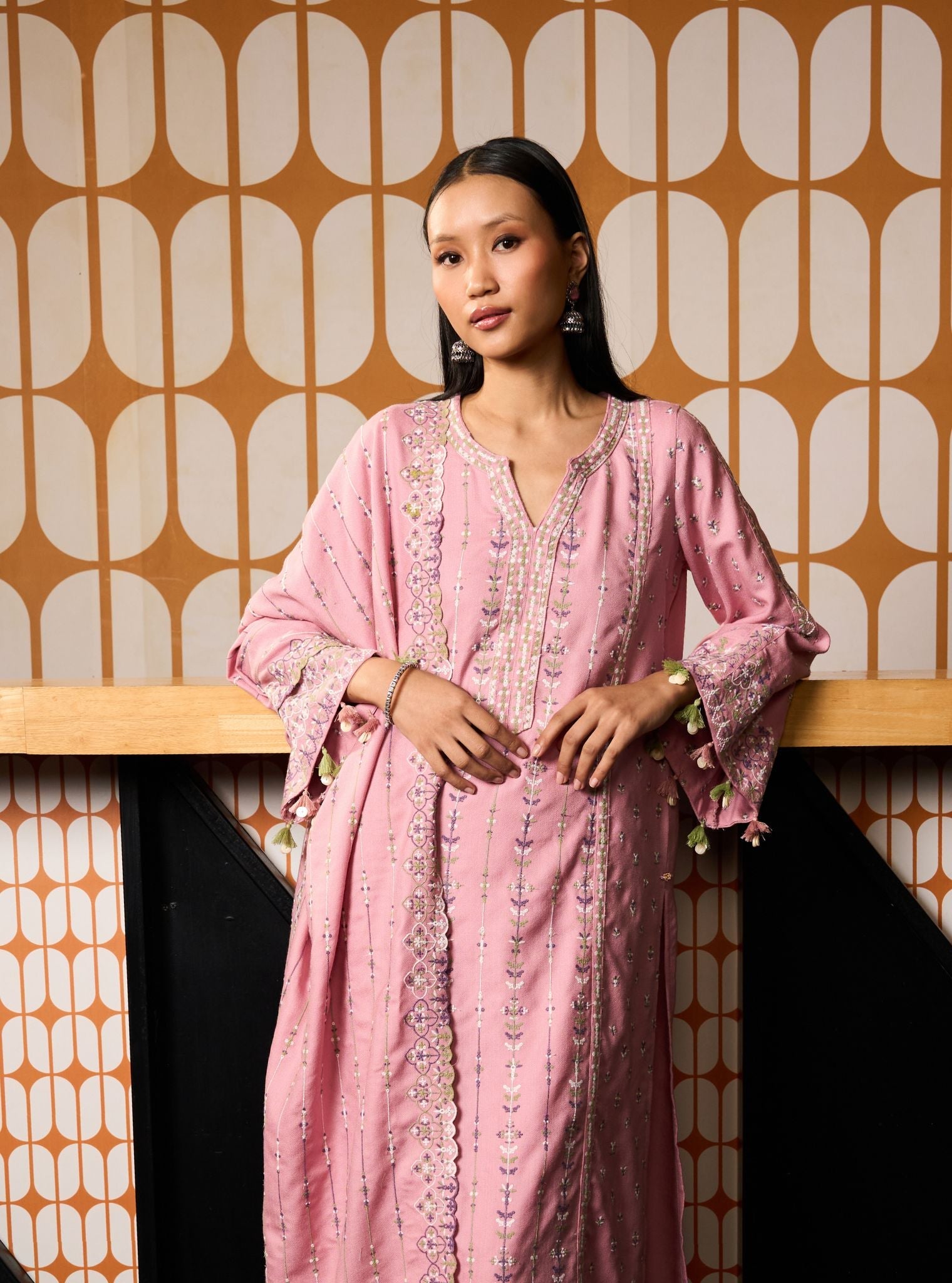 Phoebev Wool Pink Kurta Set