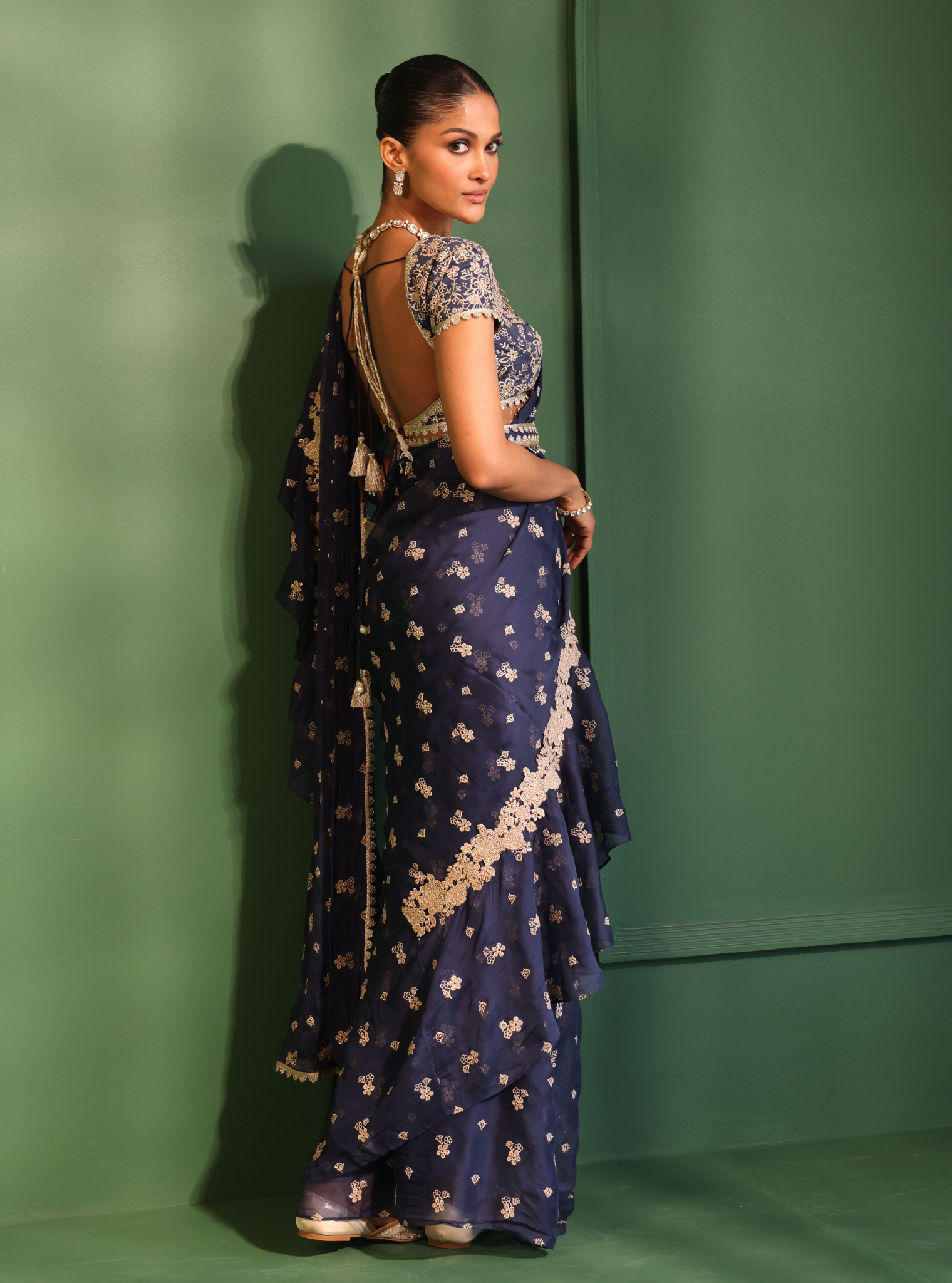 Mulmul Organza Pari Navy Saree