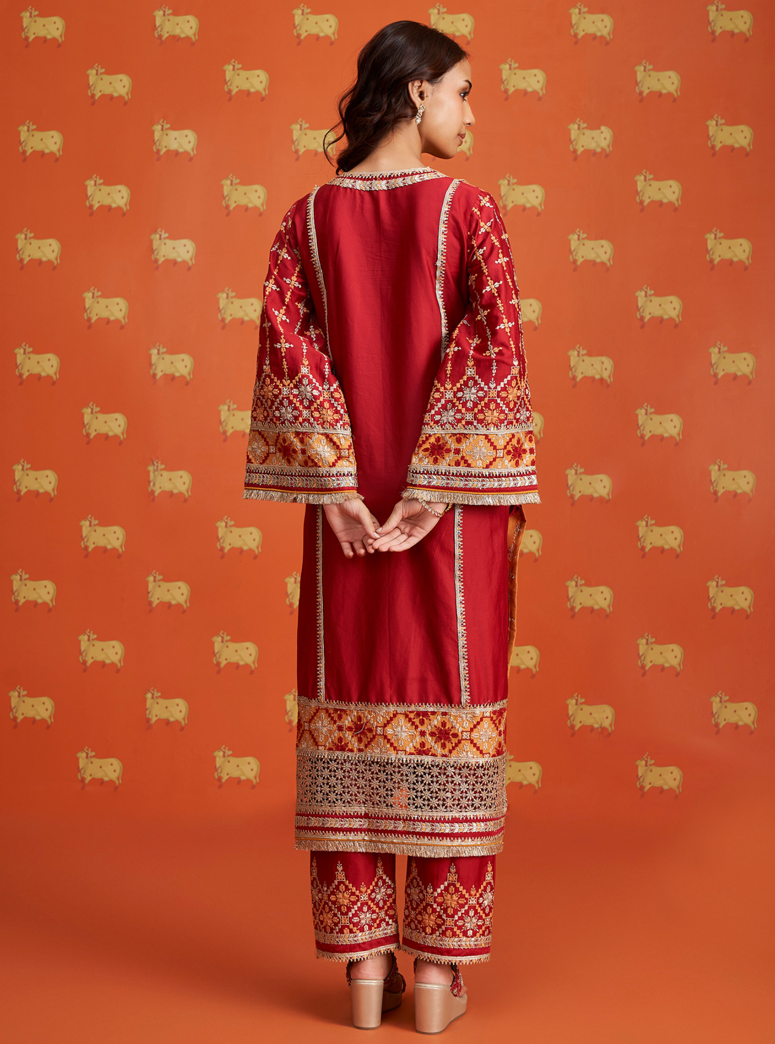 Mulmul Pima Satin Anya Red Kurta With Mulmul Pima Satin Anya Red Pant