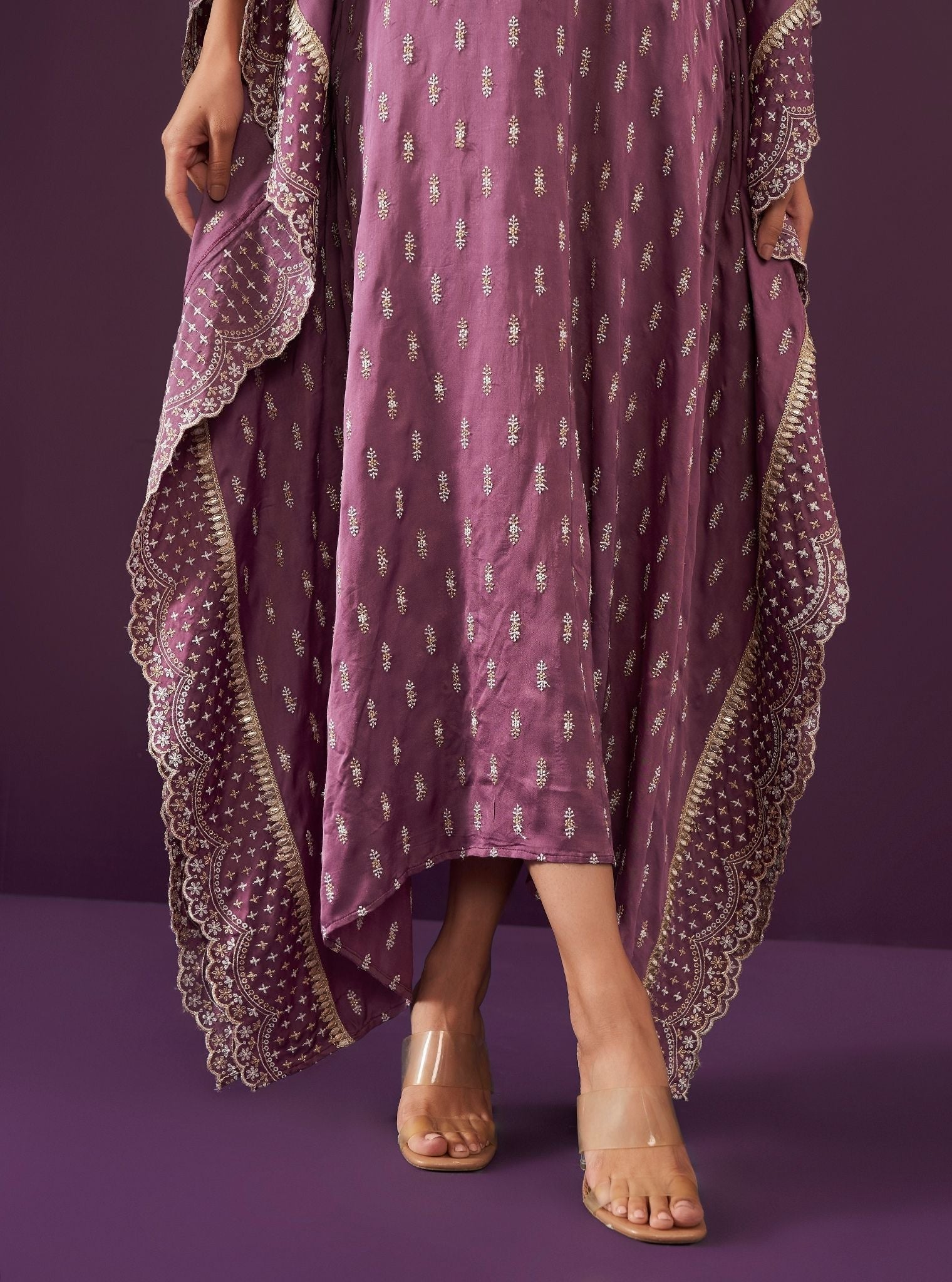 Mulmul Cupro Satin Florian Purple kaftan