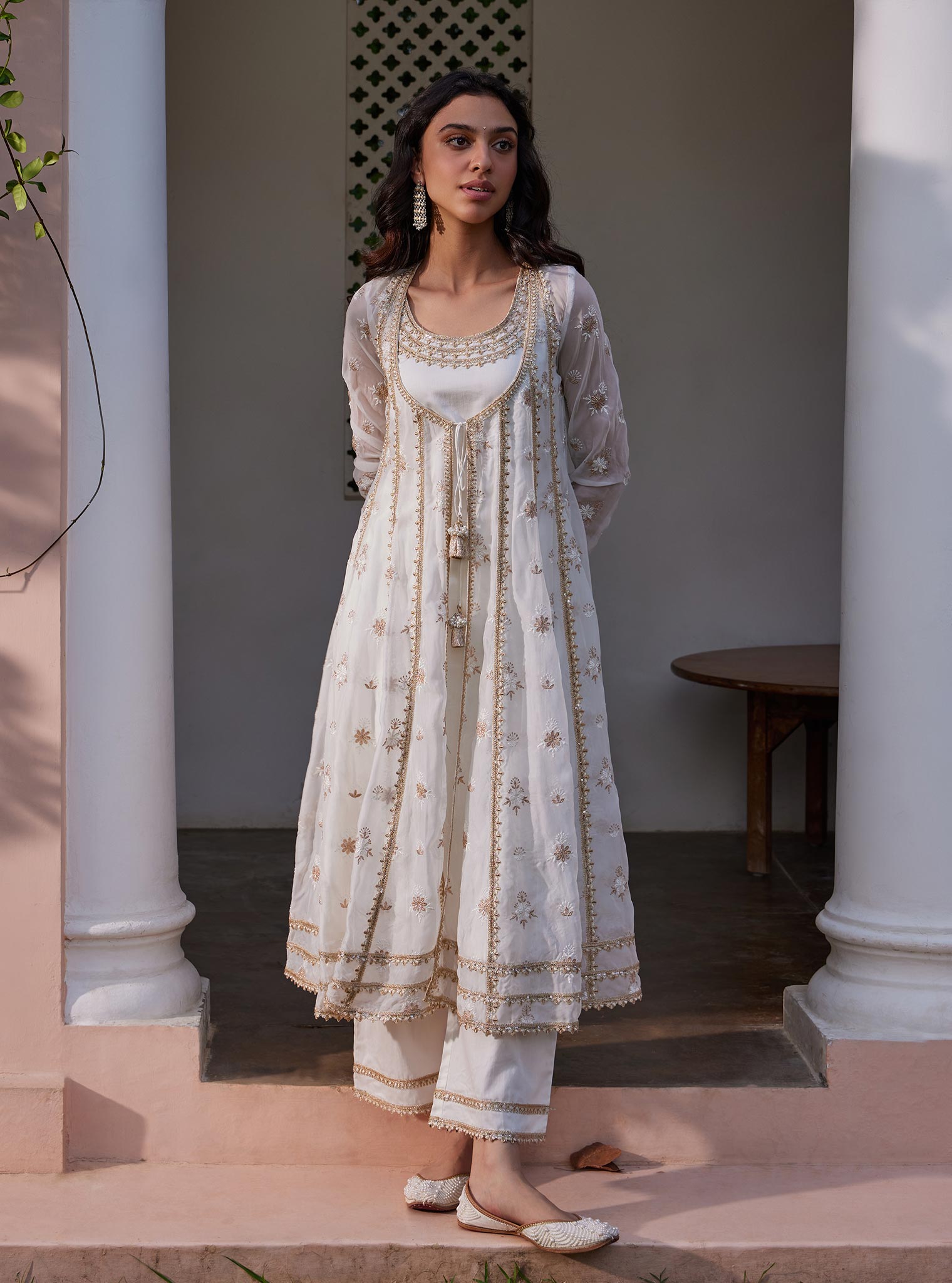 Mulmul Organza Agira Anarkali Off White Kurta