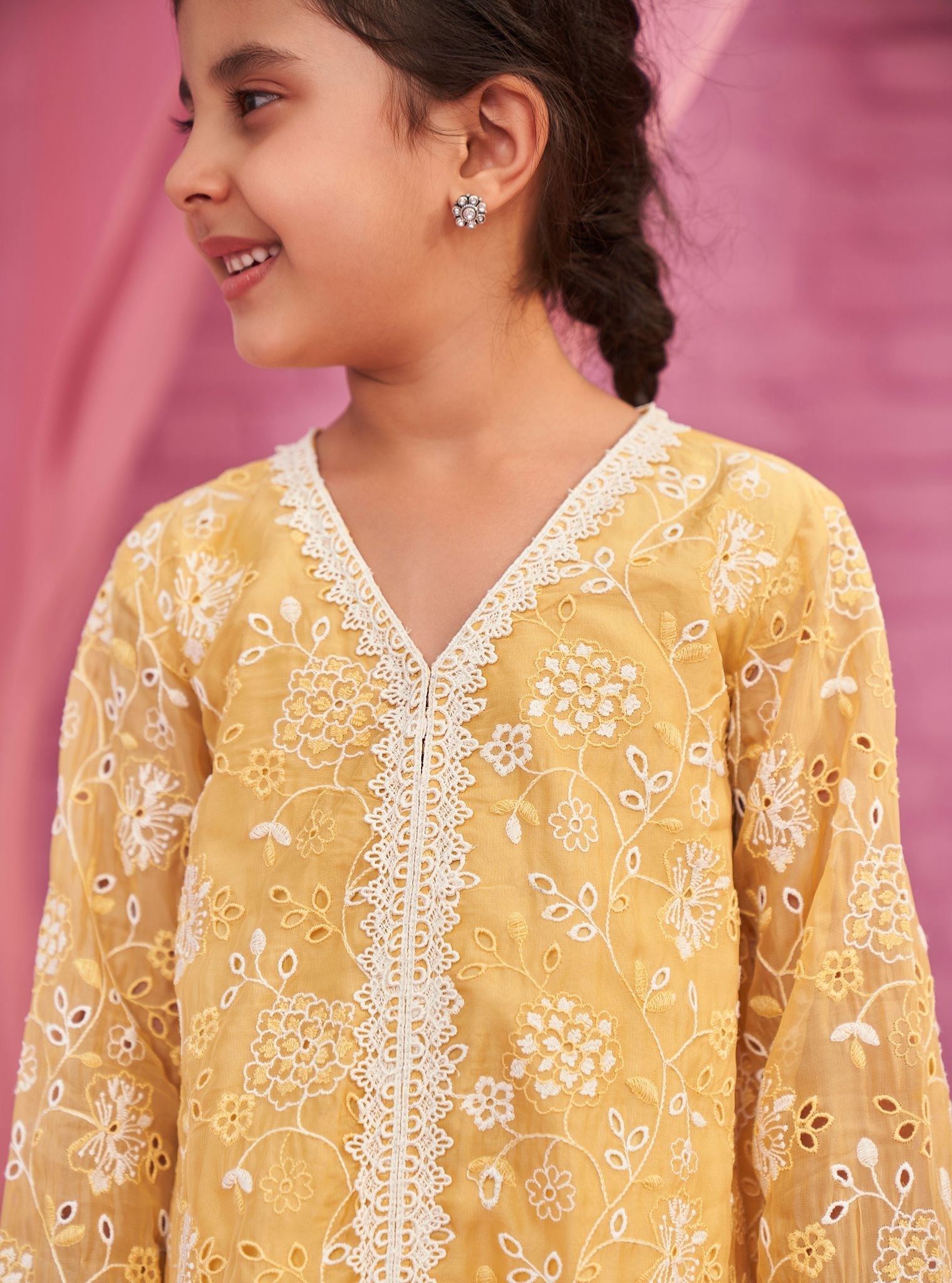 Mulmul Organza Safira Yellow Kurta With Mulmul Cotton Safira Yellow Dhoti Pant