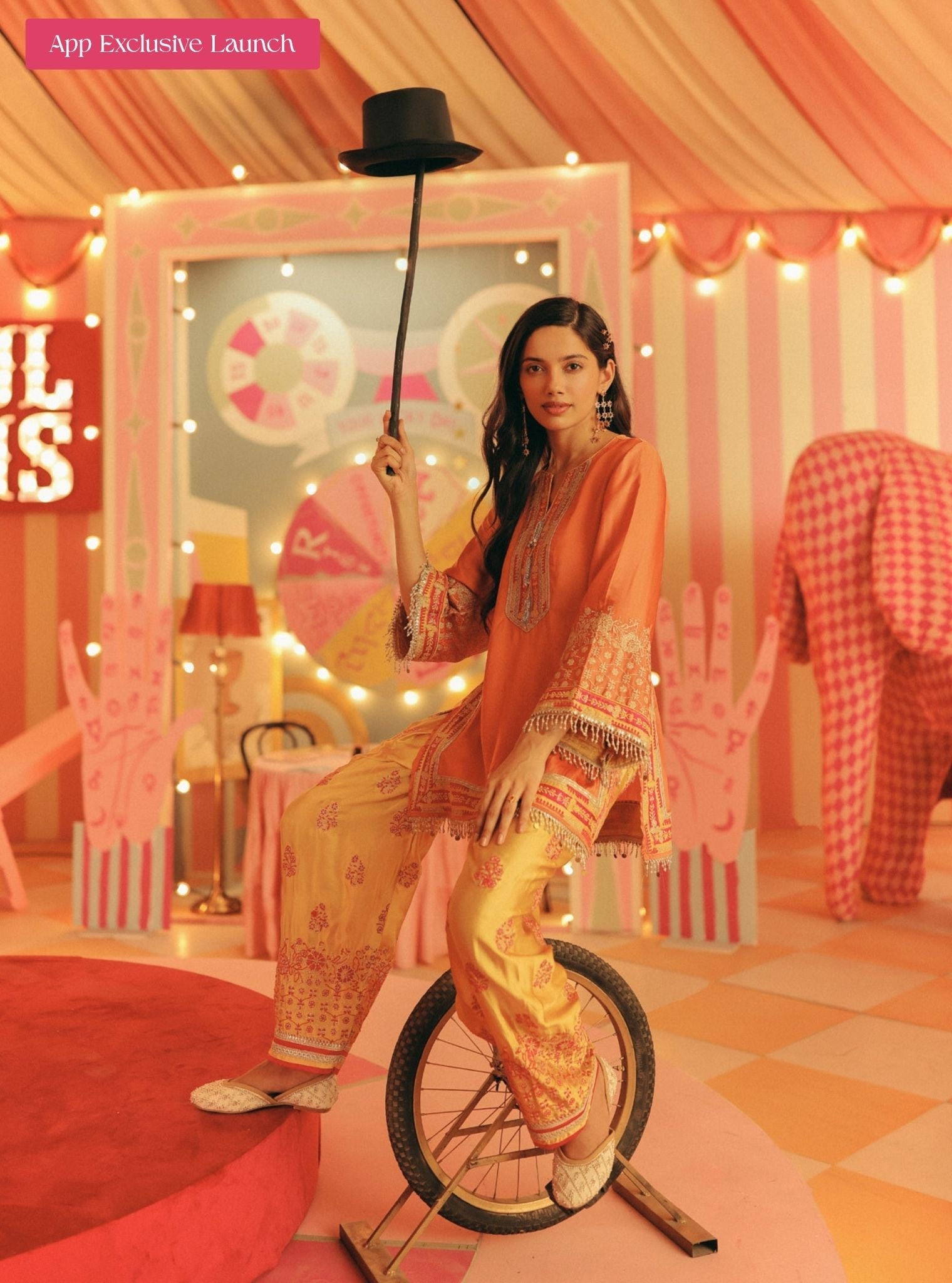 Shvi Cupro Satin Orange Kurta With Farshi Salwar