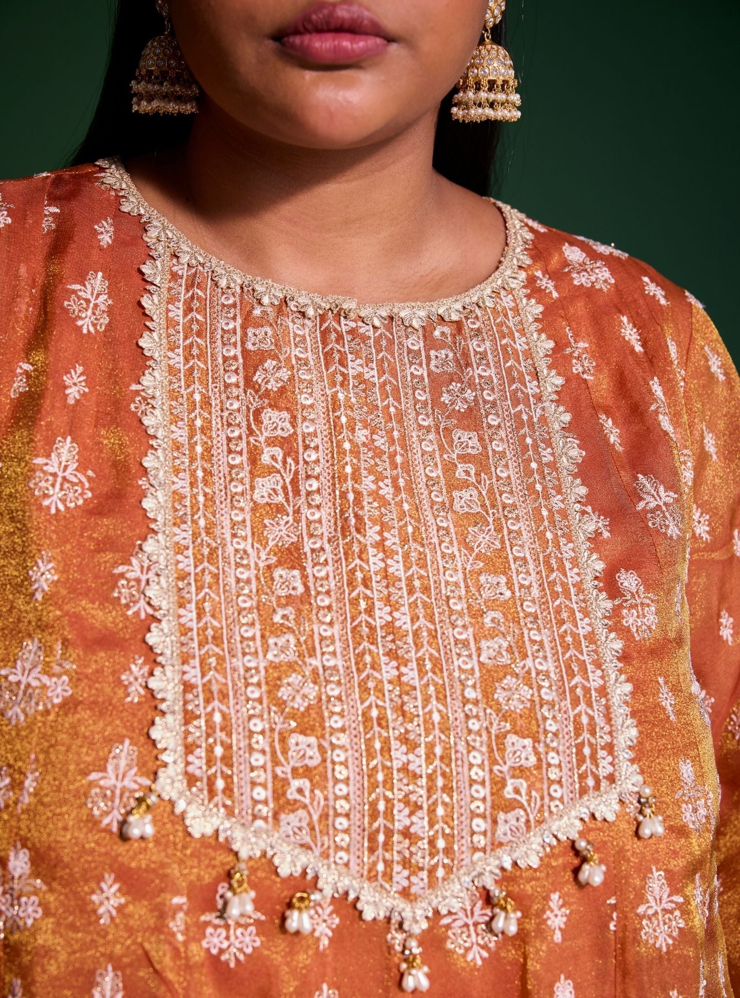 Mulmul Luxe Organza Jalwa Orange Anarkali Kurta With Mulmul Luxe Organza Jalwa Orange Pant