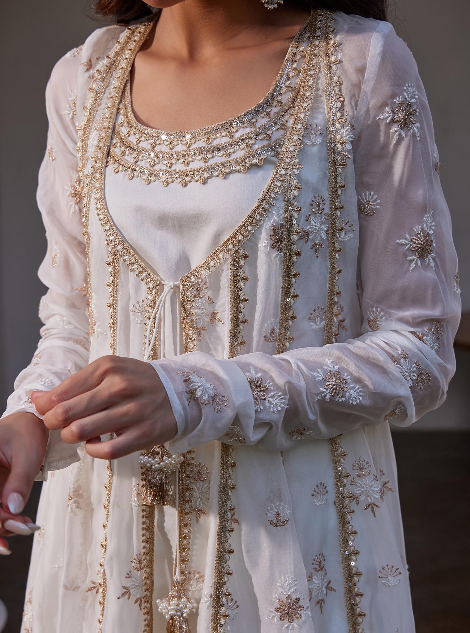 Mulmul Organza Agira Anarkali Off White Kurta