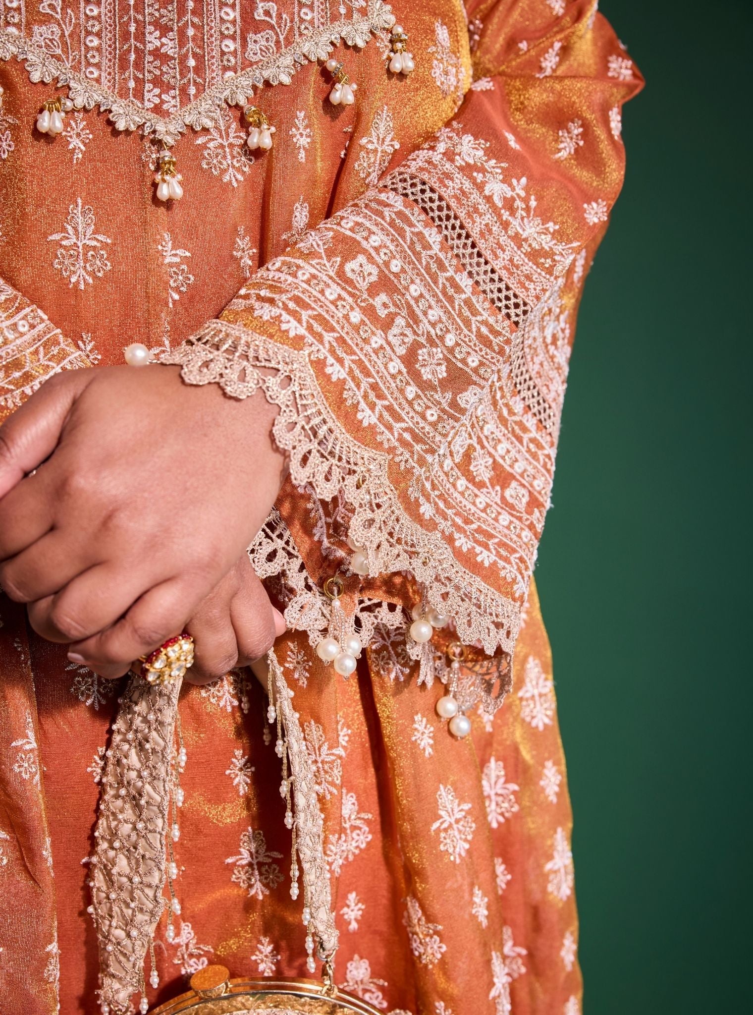 Mulmul Luxe Organza Jalwa Orange Anarkali Kurta With Mulmul Luxe Organza Jalwa Orange Pant