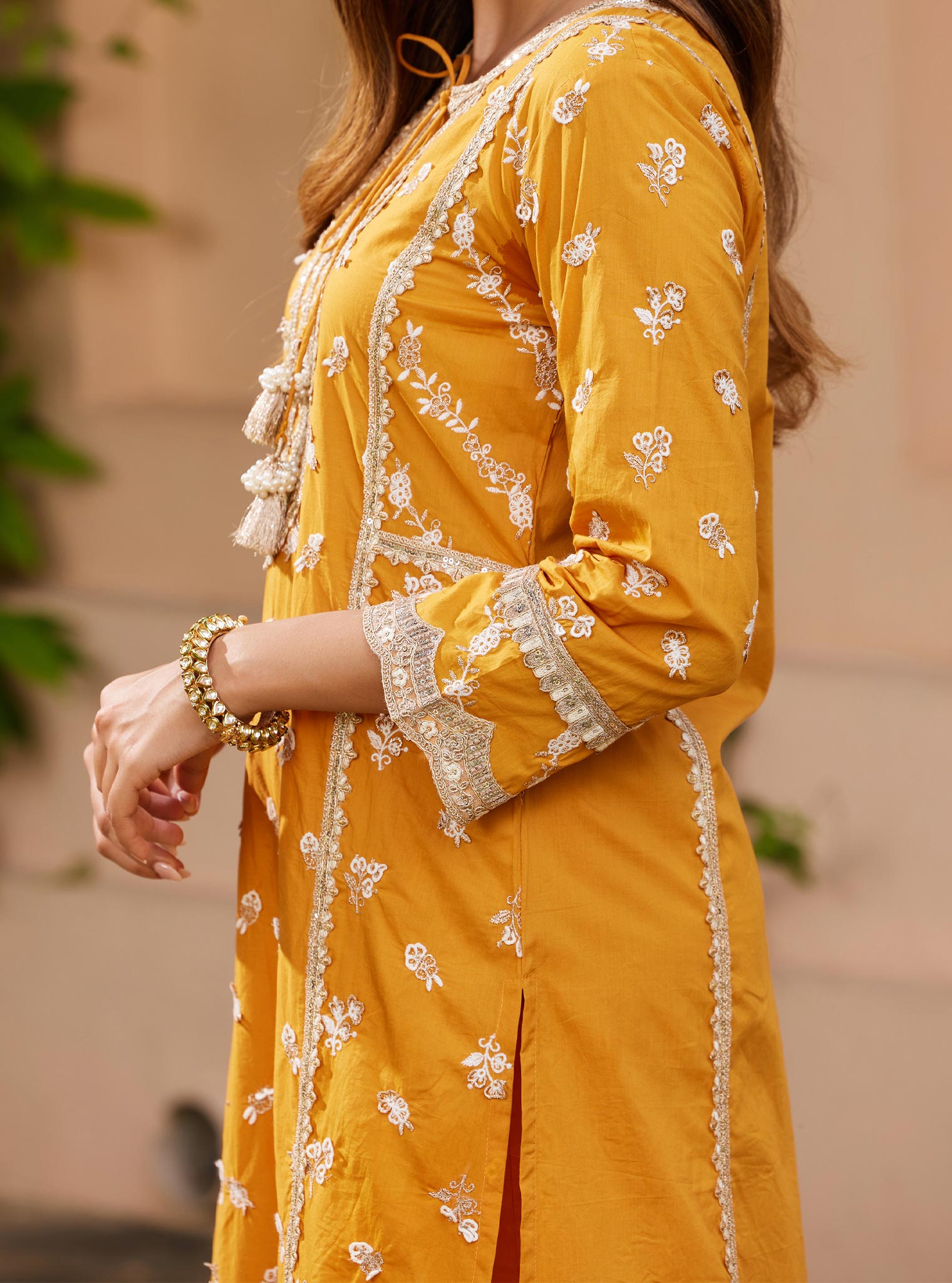 Mulmul Cotton Adah Orange Kurta with Mulmul Cotton Adah Orange Pant