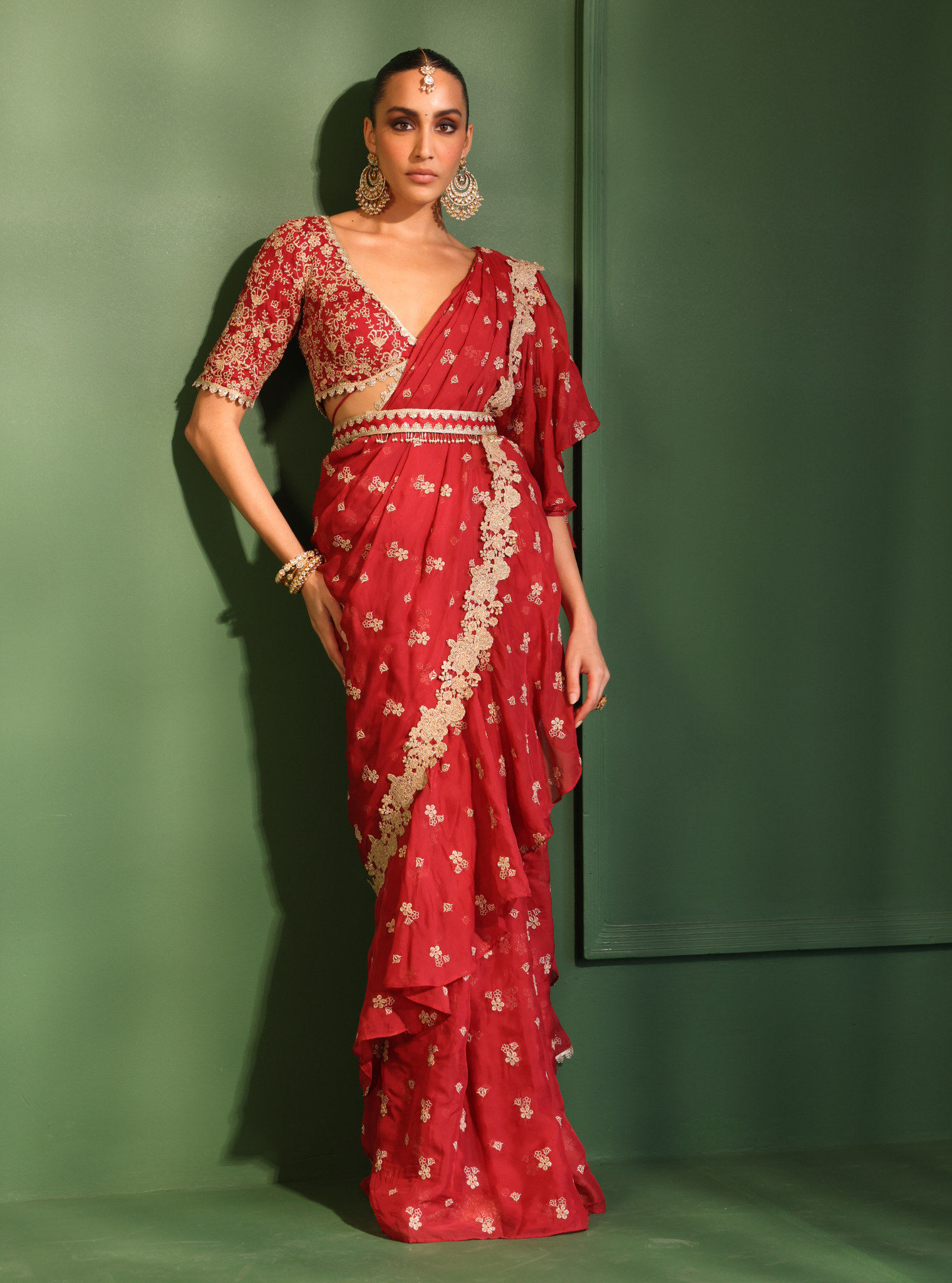 Mulmul Organza Pari Red Saree