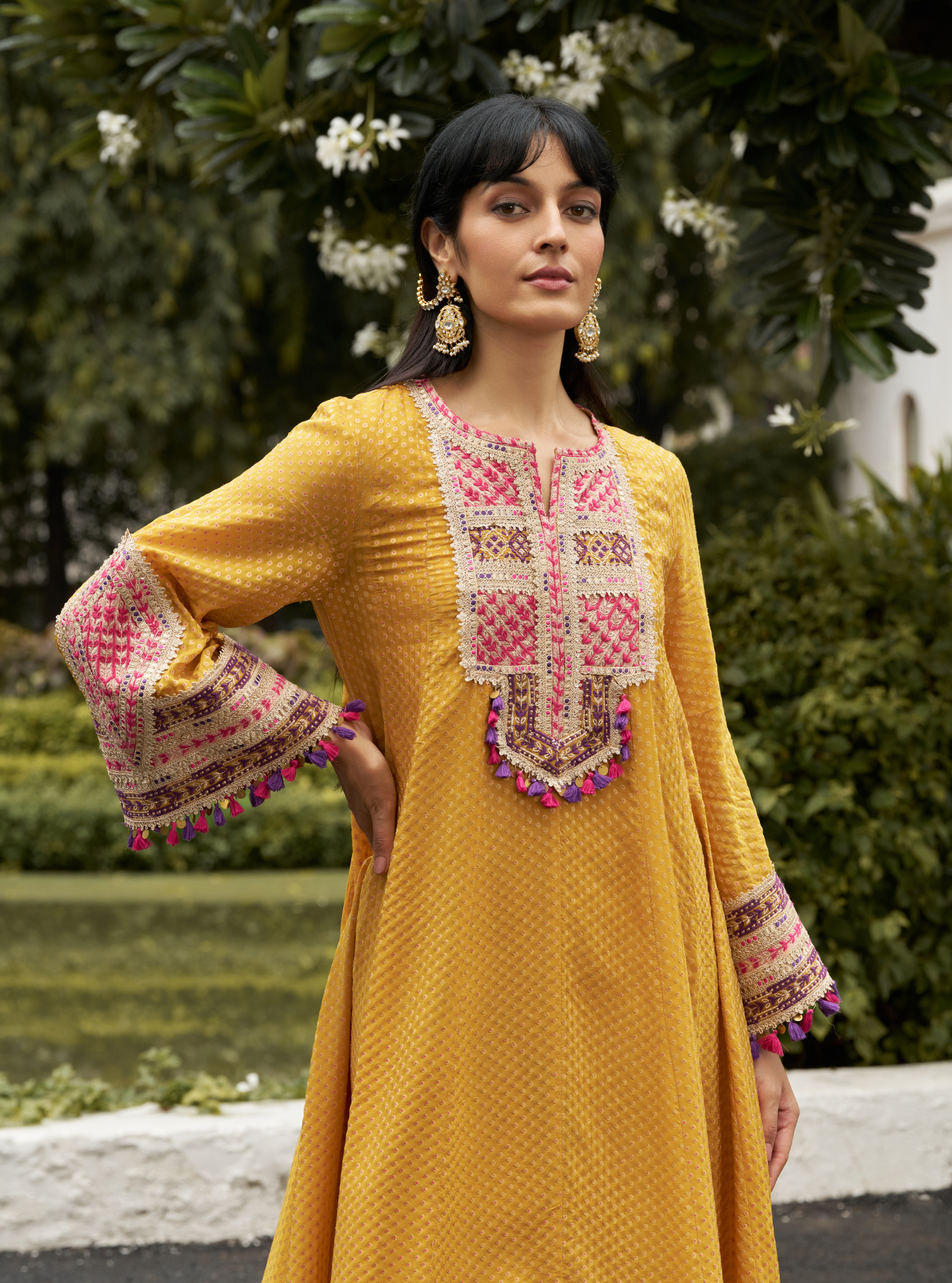 Aabharya Mustard Banarsi Kurta Set