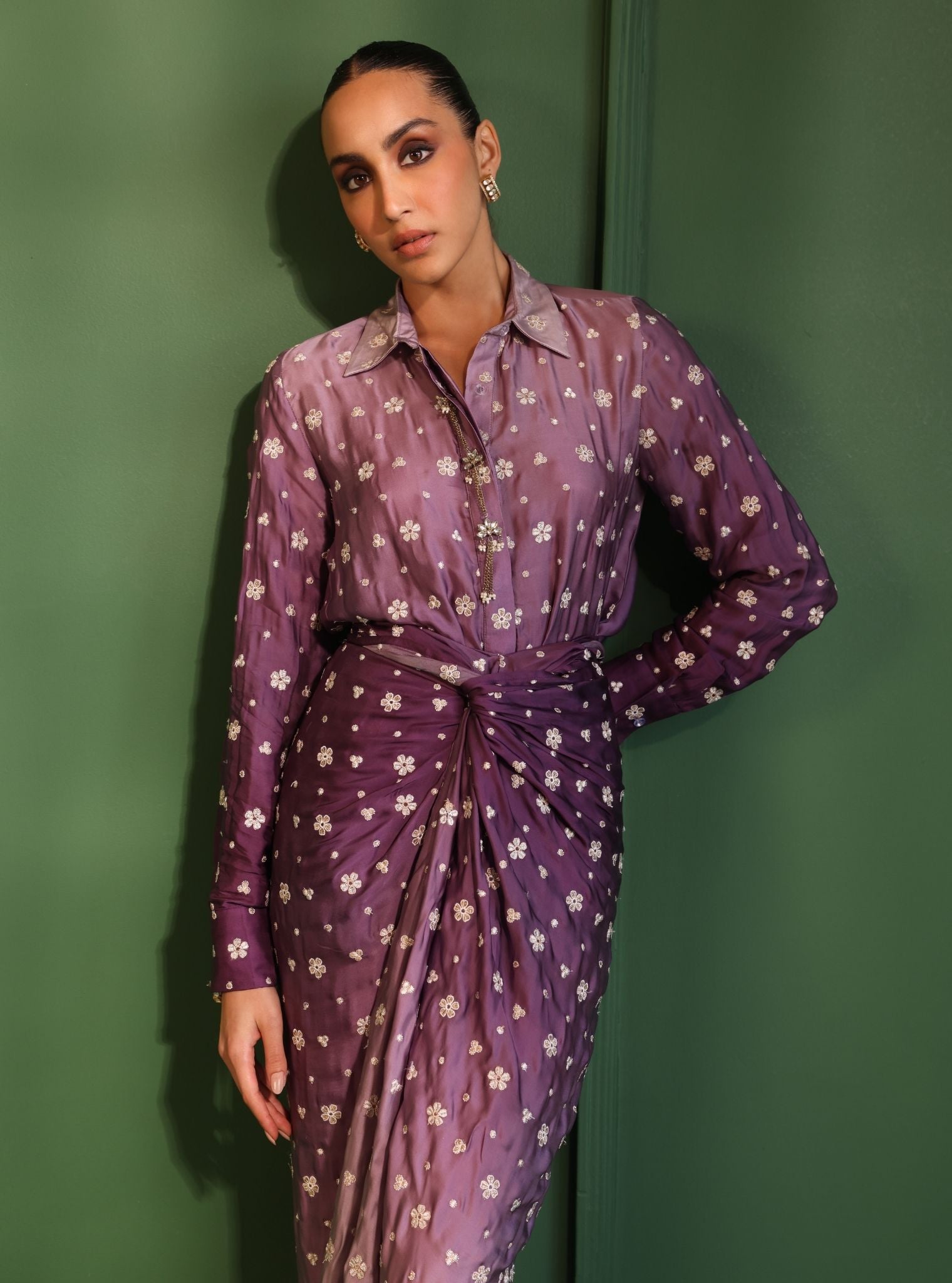 Husna Cupro Satin Ombre Purple With Husna Skirt