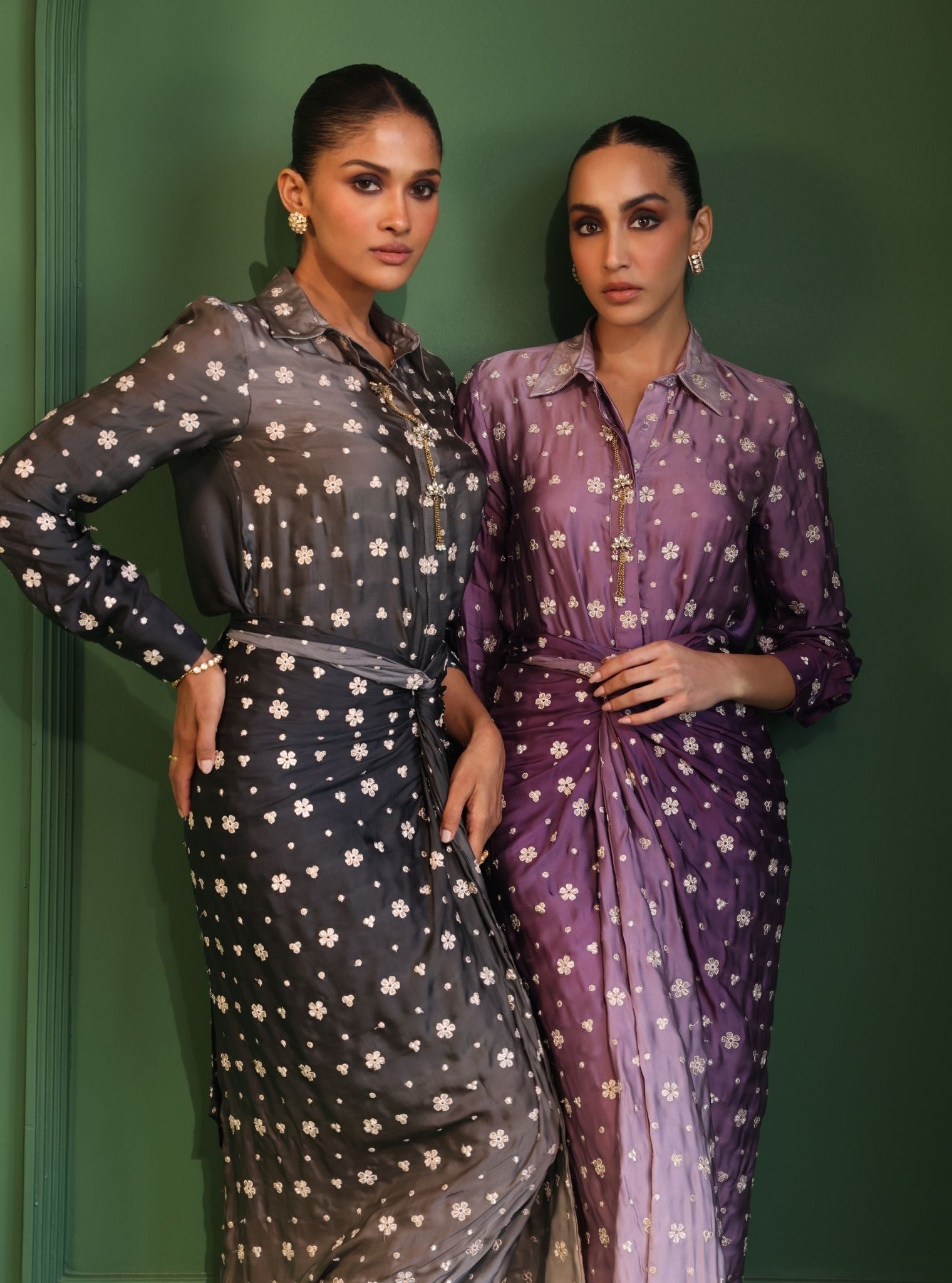 Husna Cupro Satin Ombre Purple With Husna Skirt