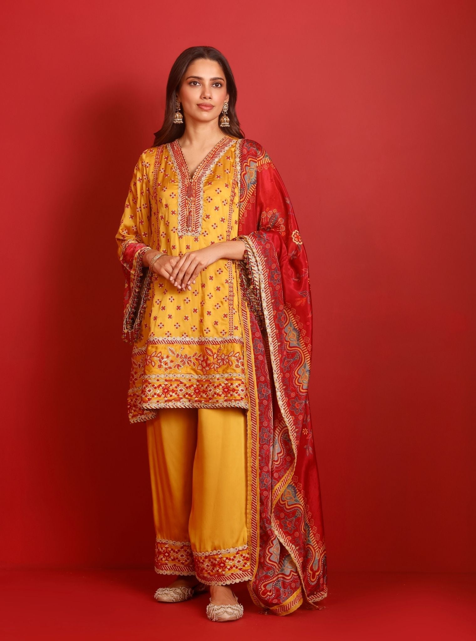 Hesi Cupro Satin Mustard Kurta Set