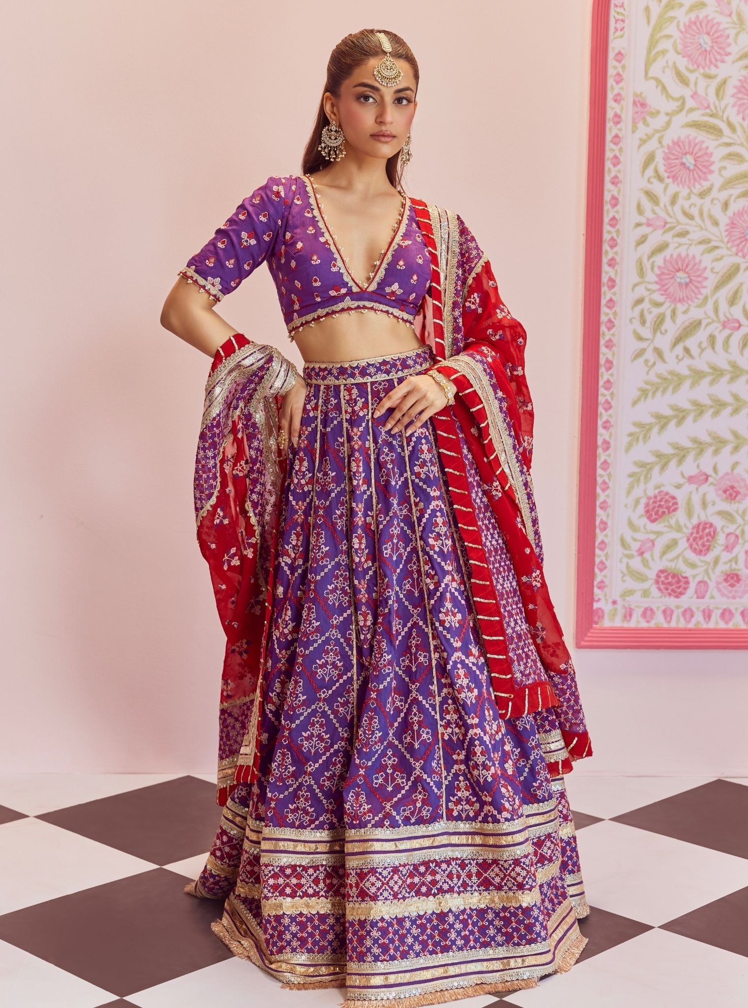 Mulmul Bemberg Silk Anton Purple Lehenga