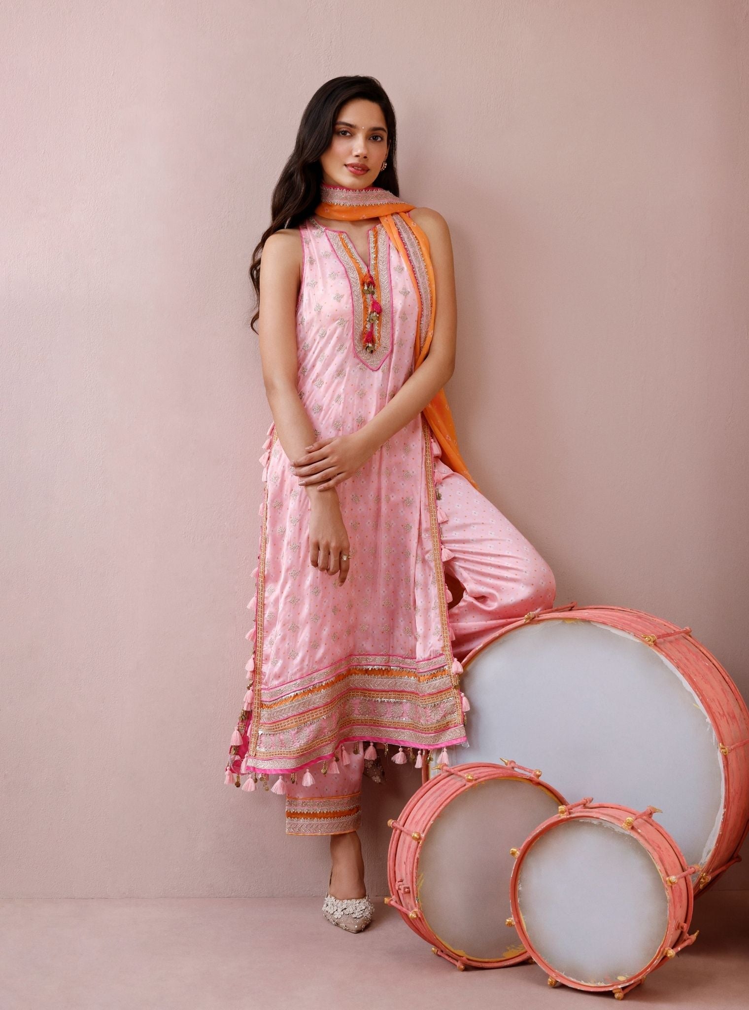 Lavya Cupro Satin Printed Pink Kurta Set