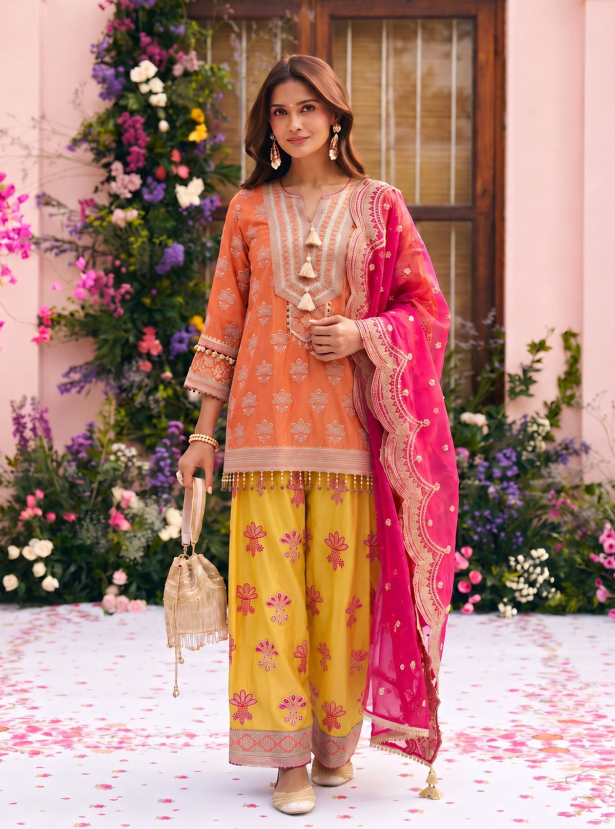 Lani Pima Satin Orange Kurta Set