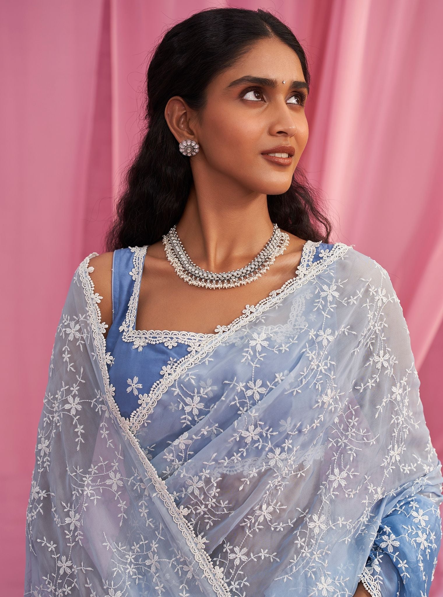 Mulmul Ombre Organza Quinn Blue Saree