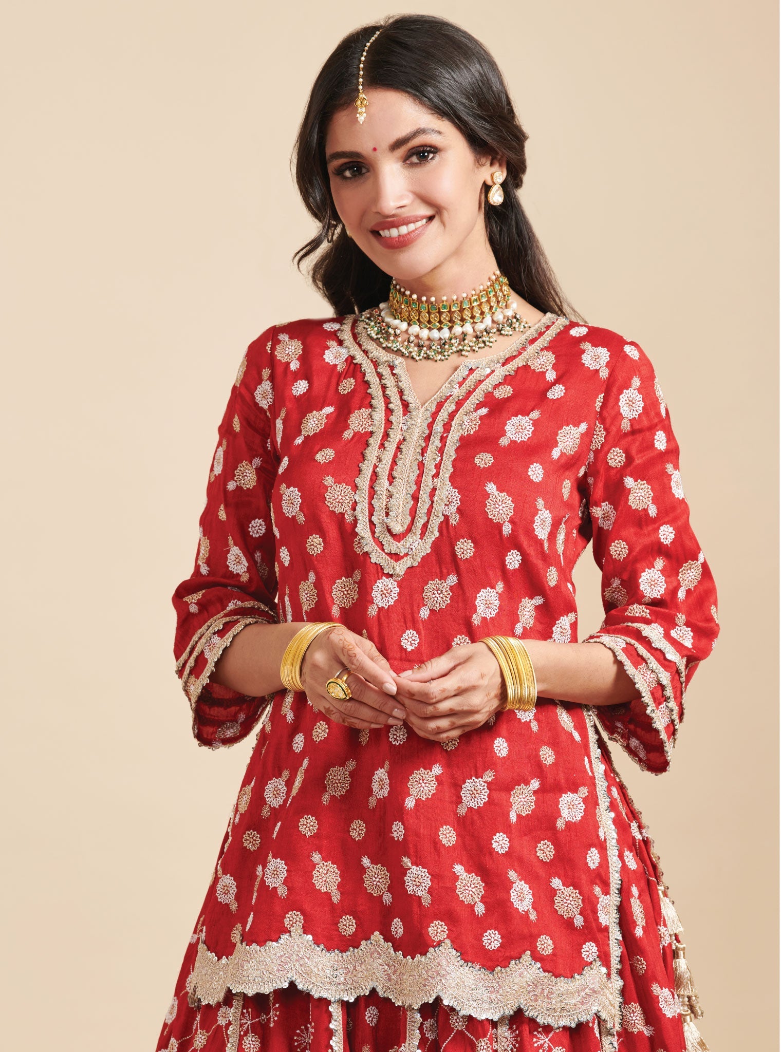 Surkh Silk Red Kurta with Lehenga Set
