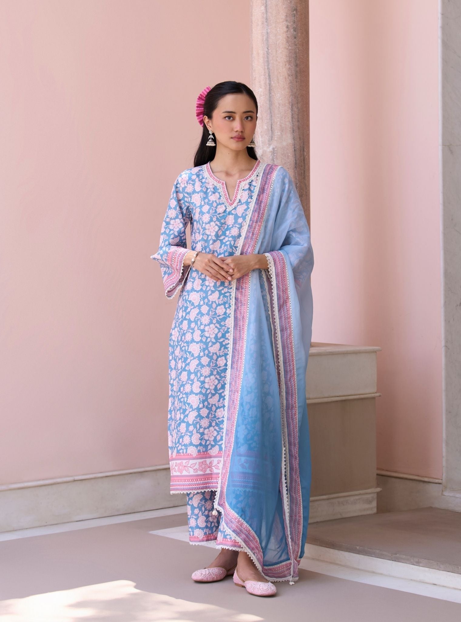 Rosabelle Steel Blue Mulmul Supima Cotton Kurta Set