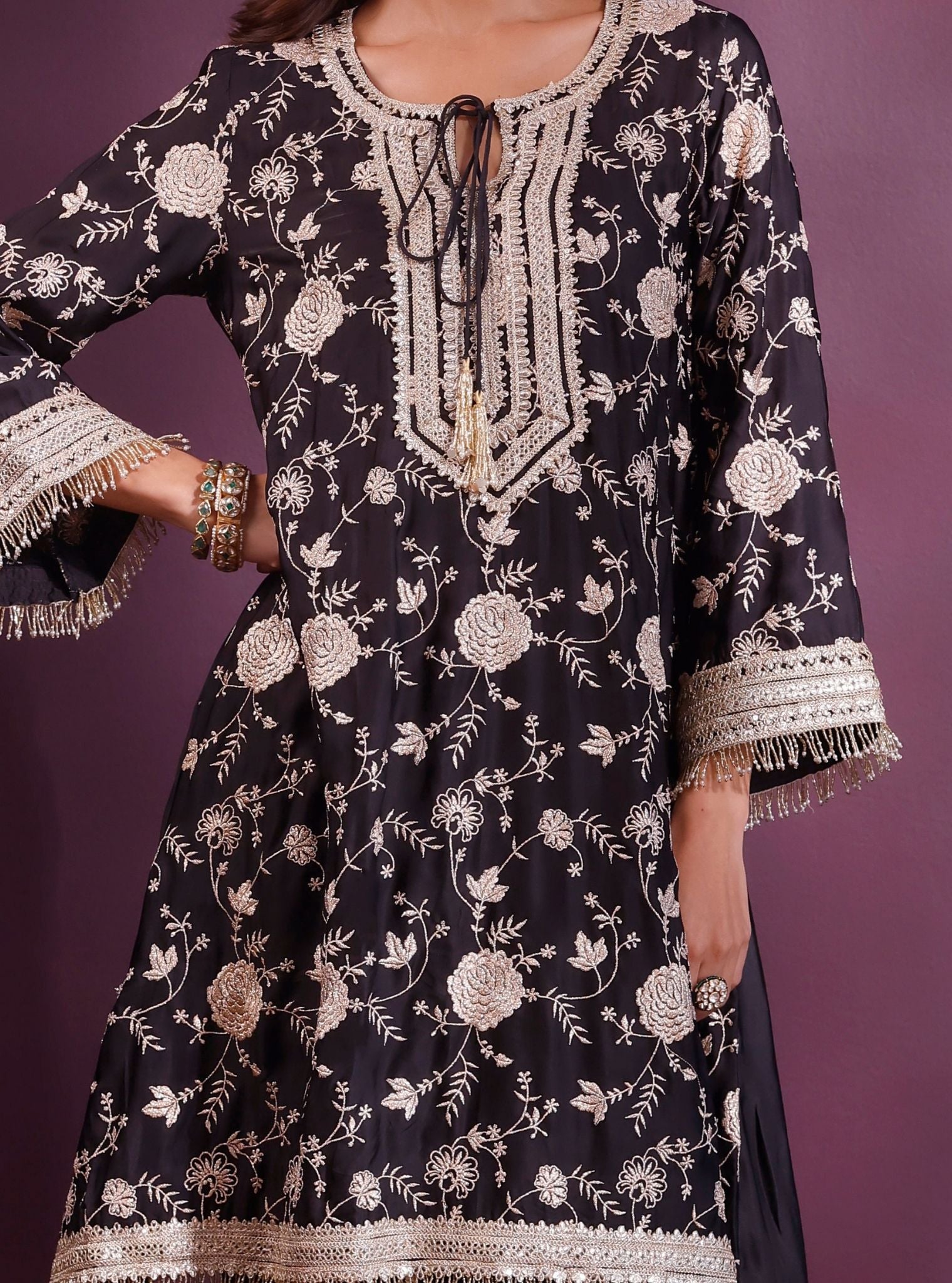 Sanae Cupro Satin Black Kurta Set
