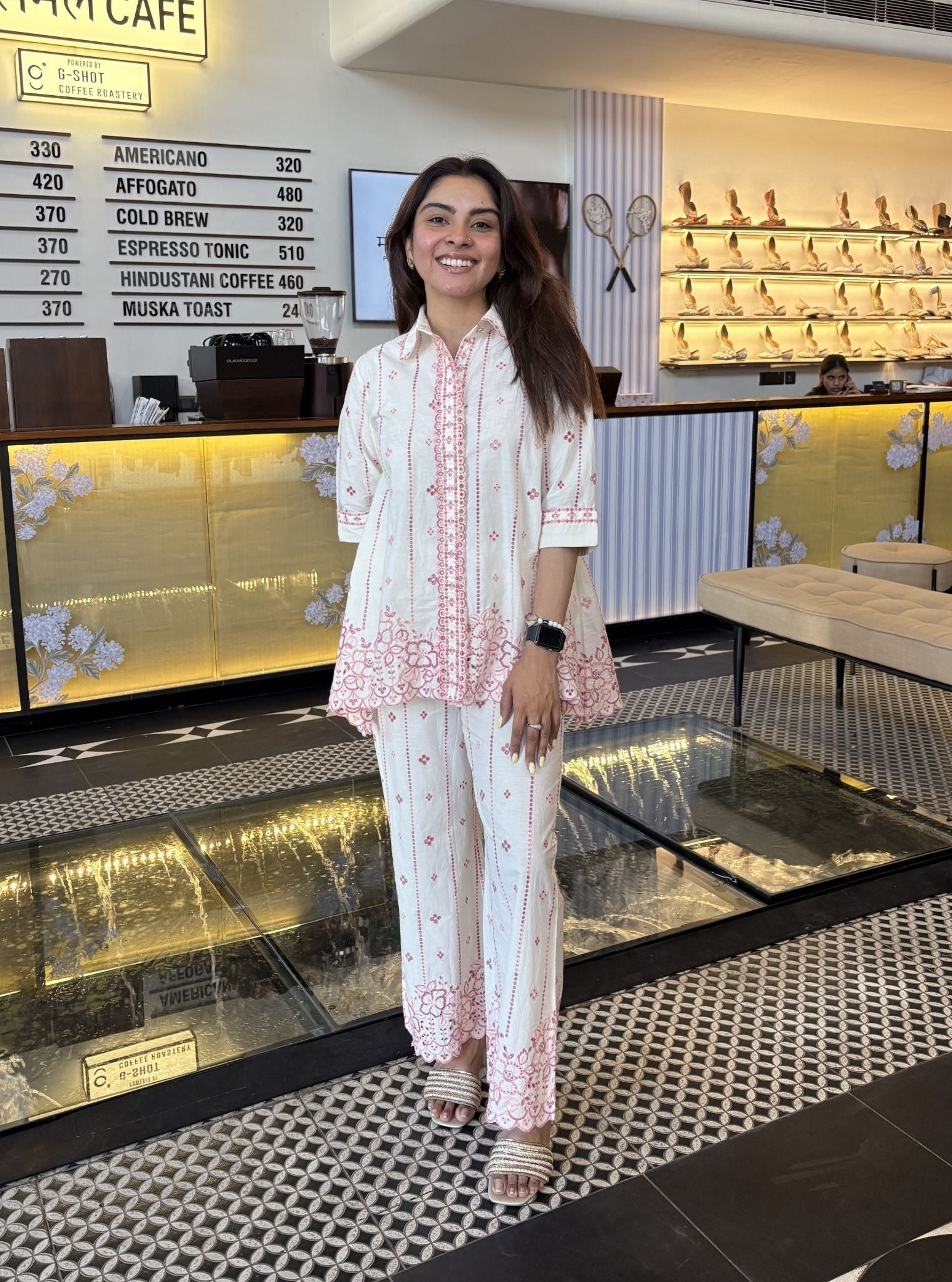 Tamara Supima Cotton Off White & Pink Co-ord Set