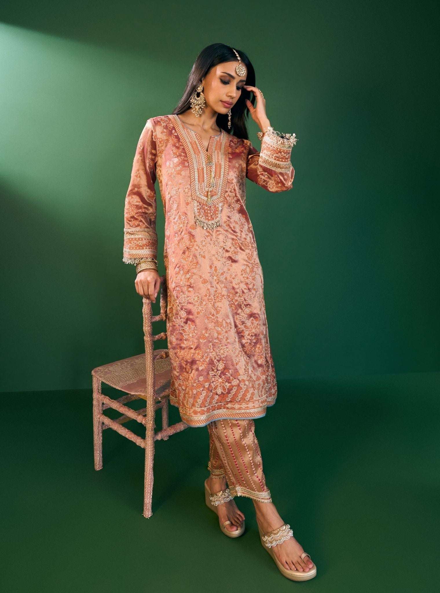 Aini Tissue Fuschia Kurta Set