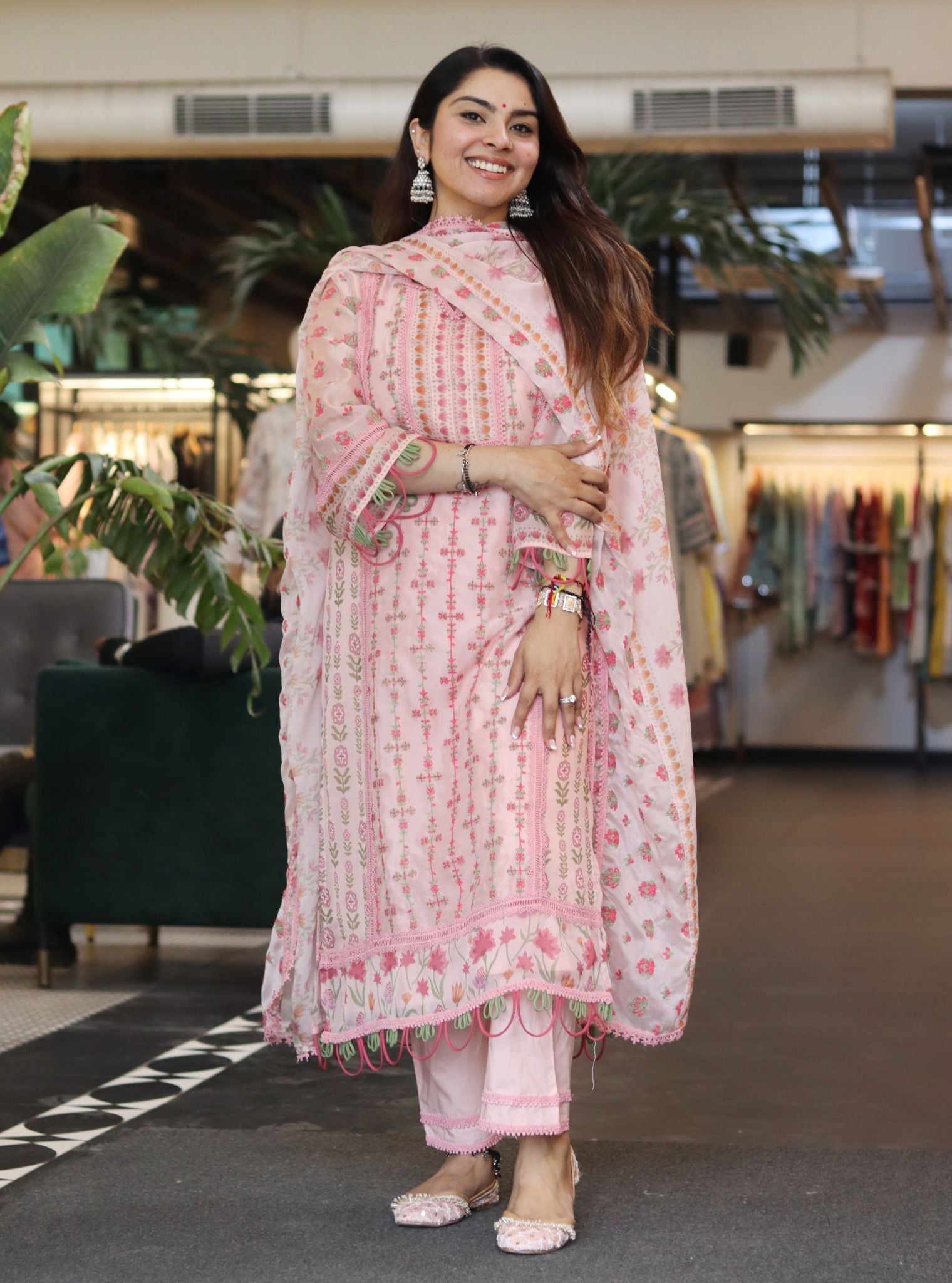 Mulmul Organza Padmini Pink Kurta With Mulmul Cotton Padmini Pink Pant