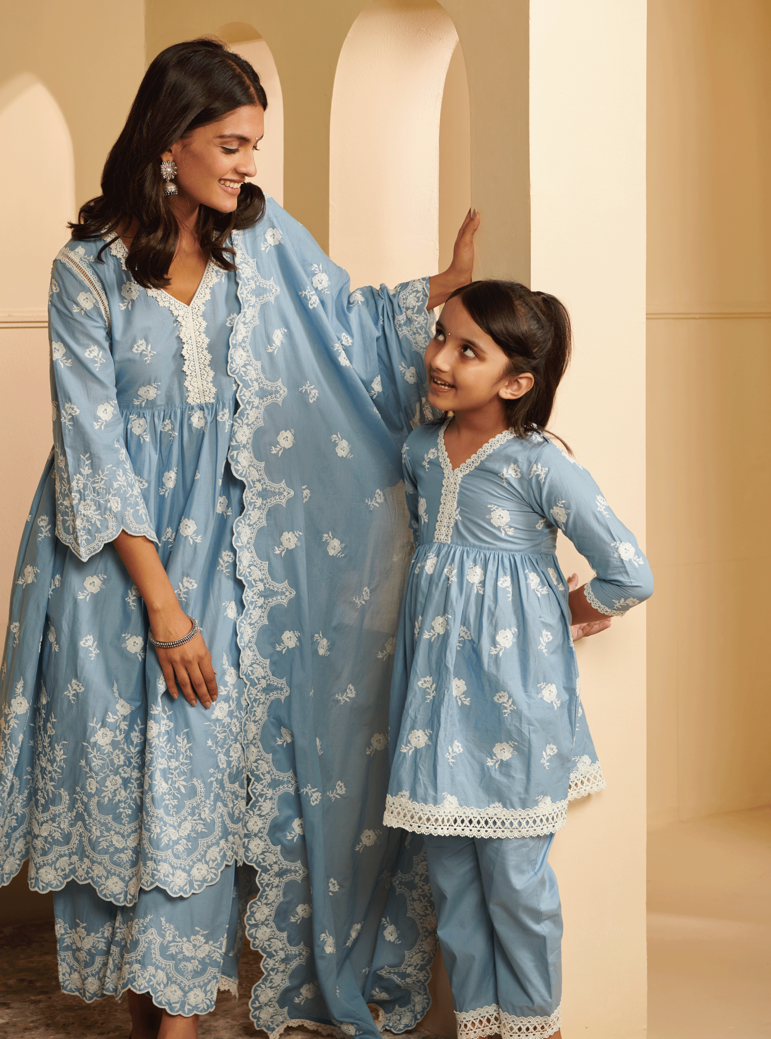 Mulmul Cotton Zuari Blue Kurta With Zuari Blue Pant