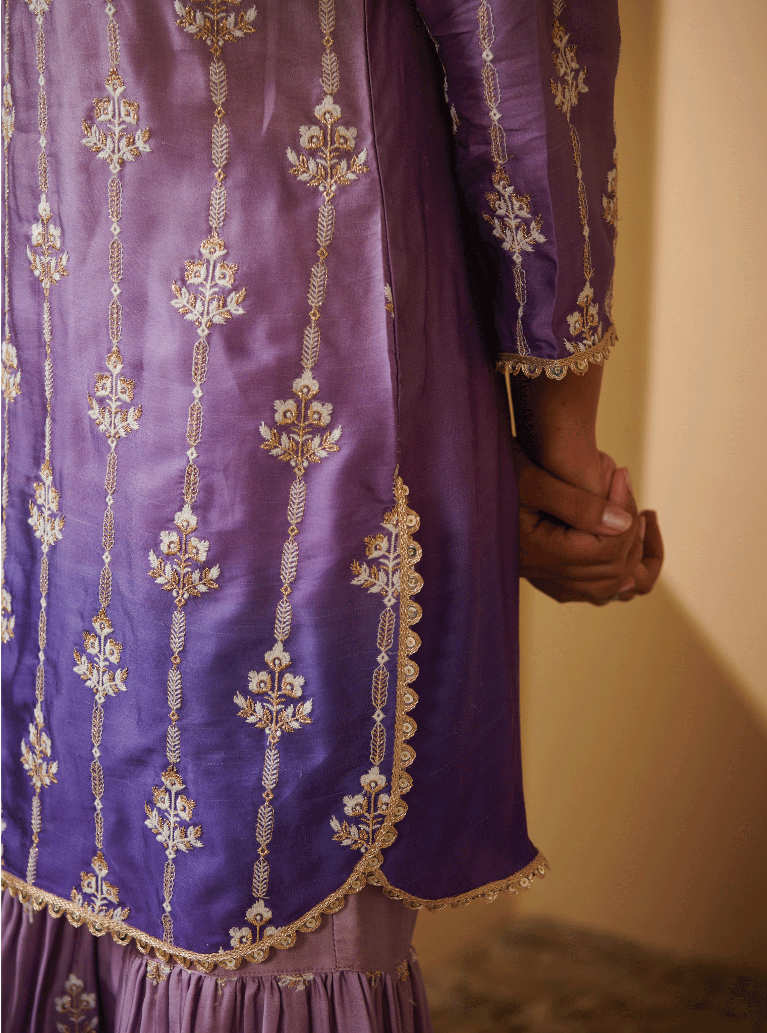 Mulmul Cupro Silk Nurvi Purple Kurta With Nurvi Purple Garara