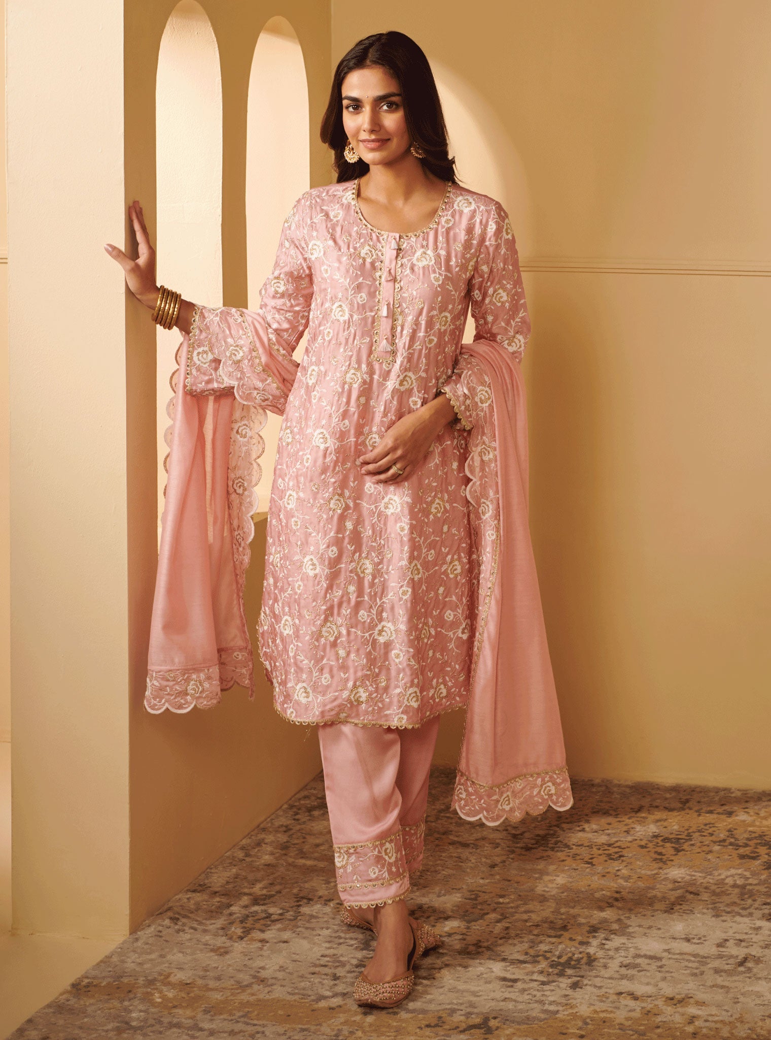Mulmul Cupro Apti Pink Kurta