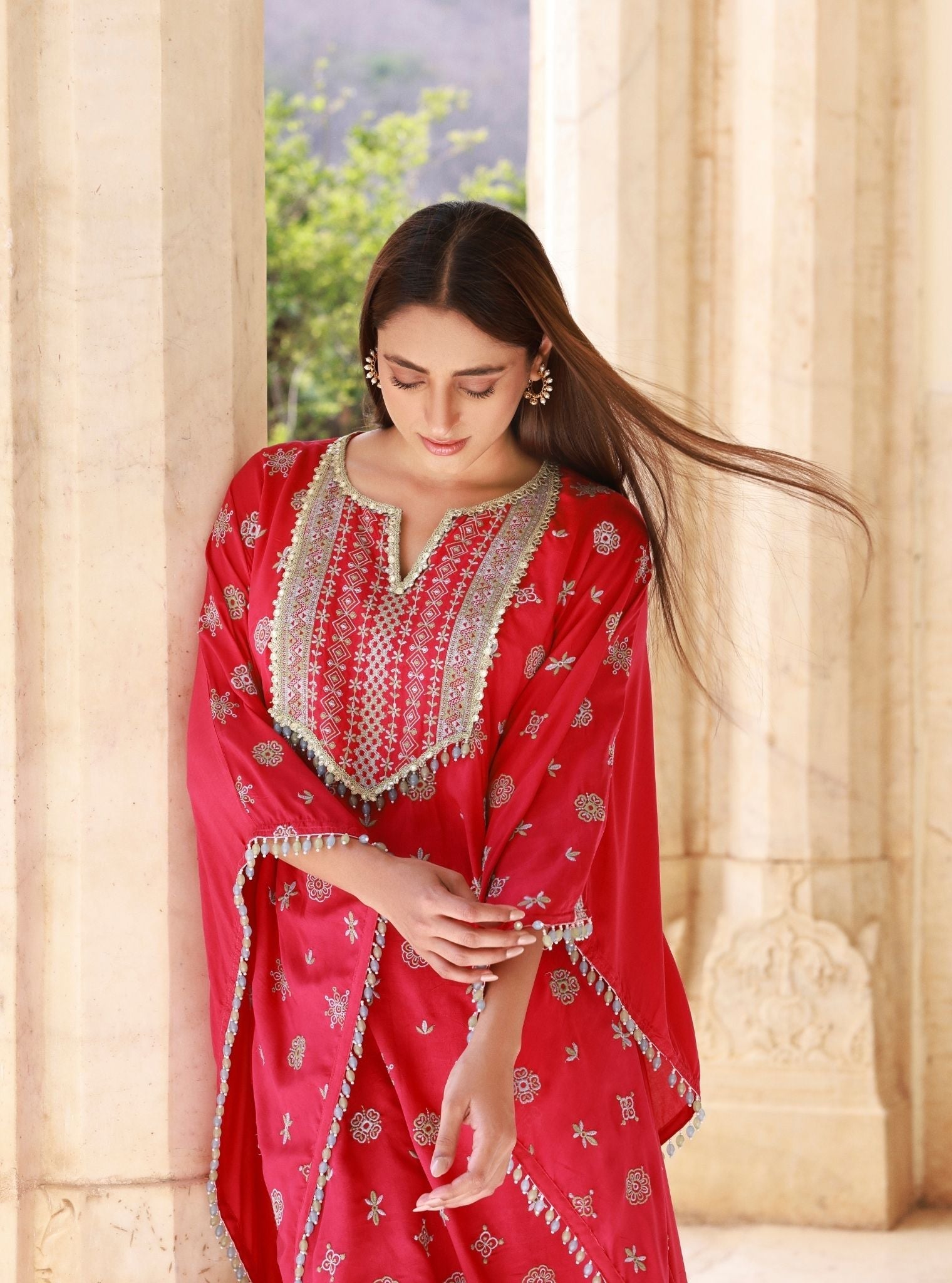 Dovira Lawn Fuschia Kaftan Set