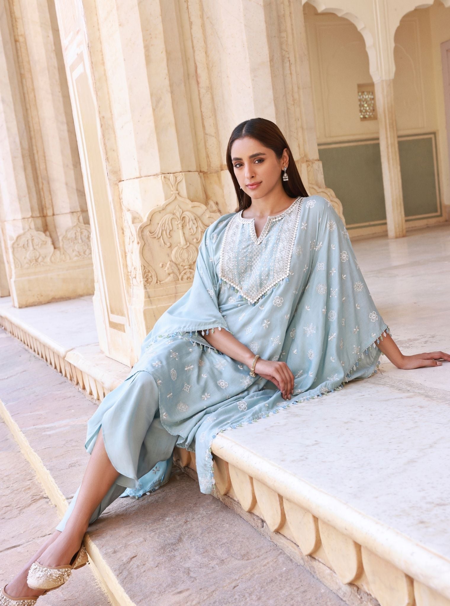 Dovira Lawn Blue Kaftan Set