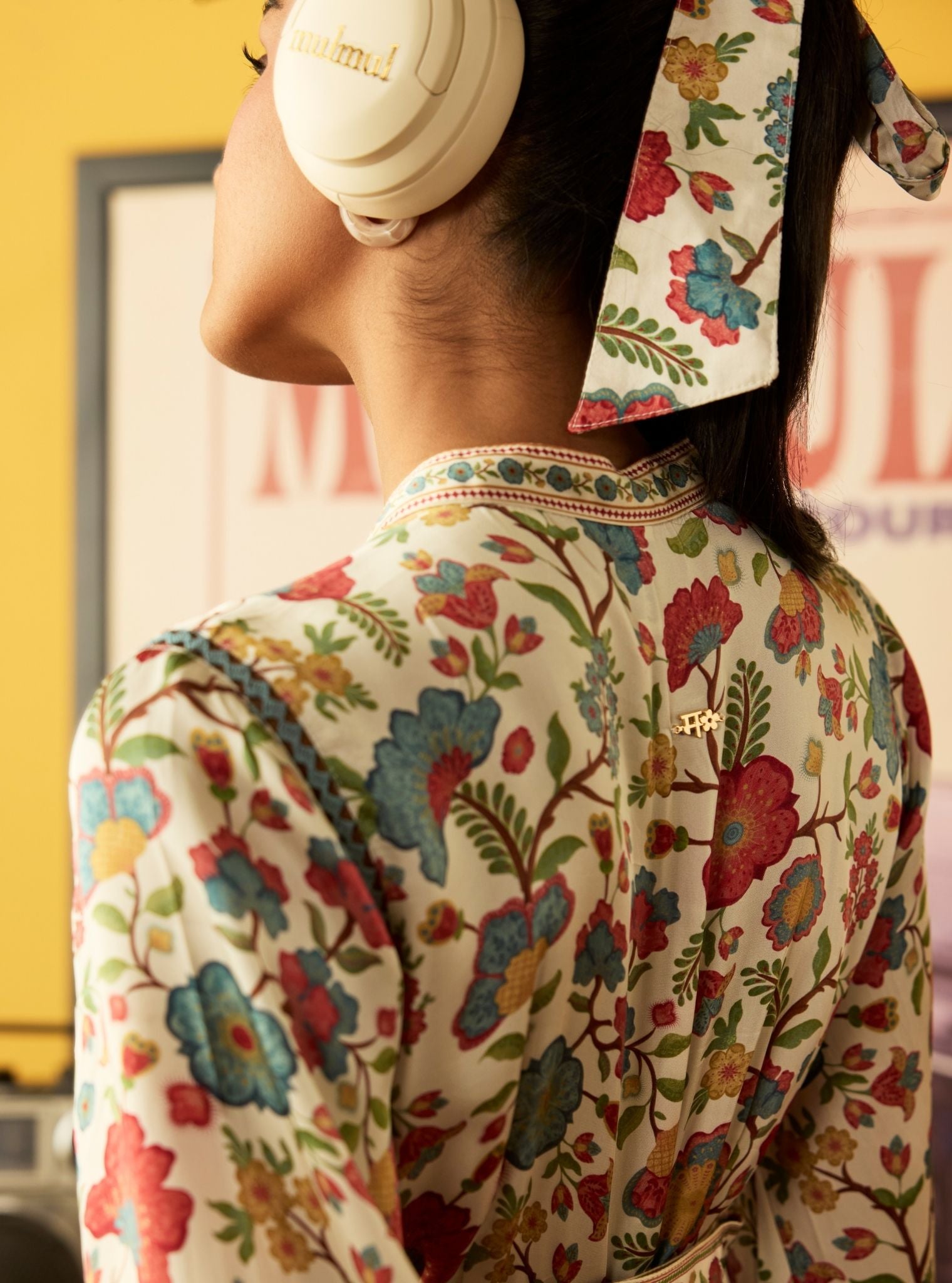 Khas Cupro Satin Off White Printed Dress