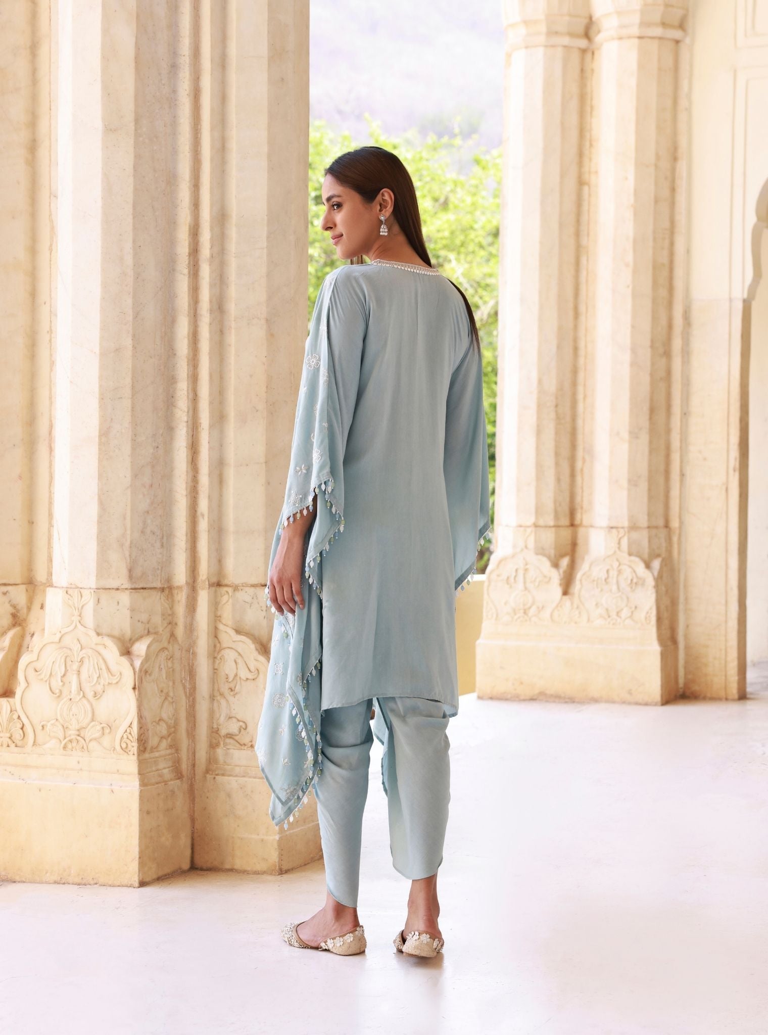 Dovira Blue Lawn Kaftan Set